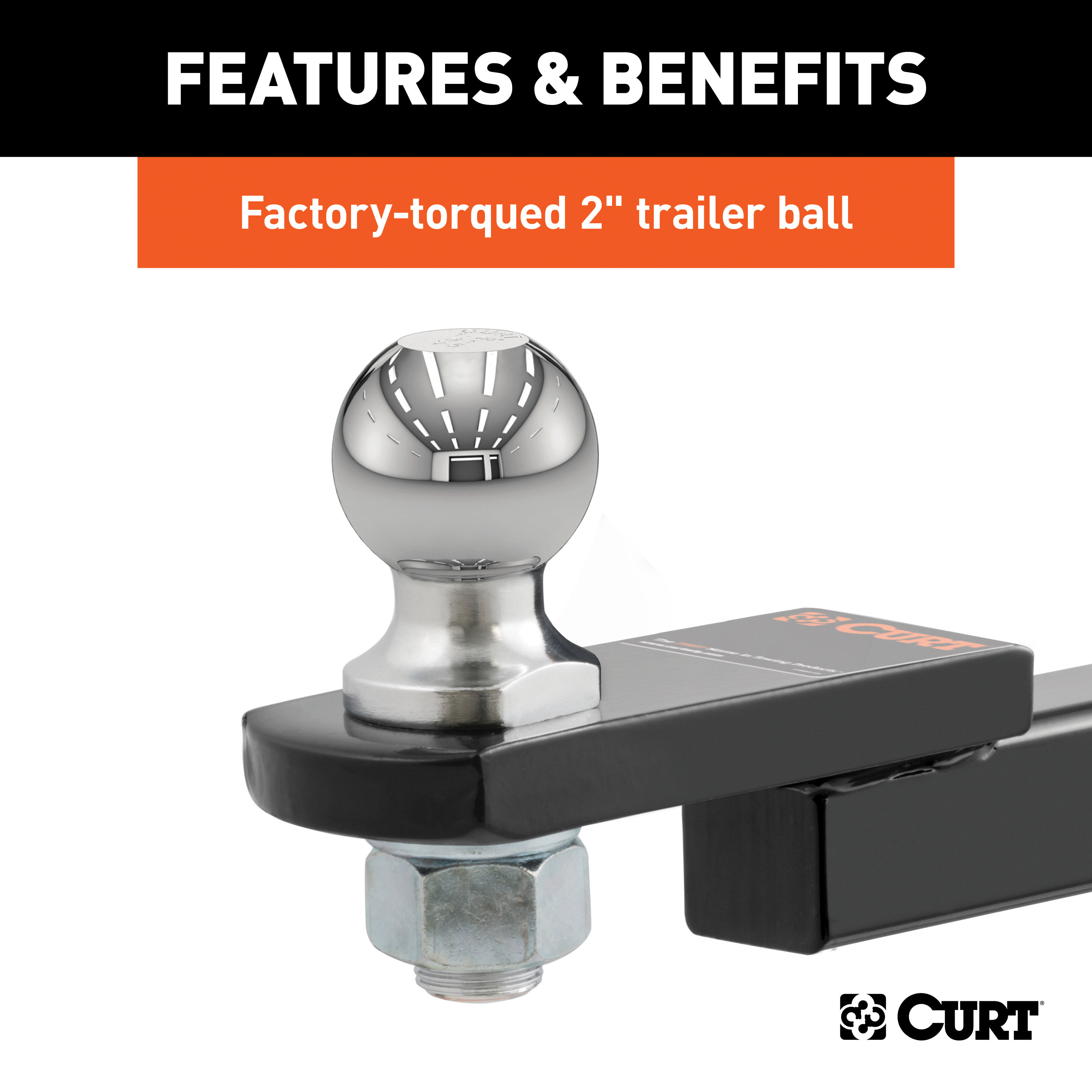 CURT Towing Starter Kit with 2" Ball (1-1/4" Shank, 3,500 lbs, 3/4" Rise) Trailer Hitch Ball Mount with Anti-Rattle Hitch Clamp for 2" Receiver thumbnail 4