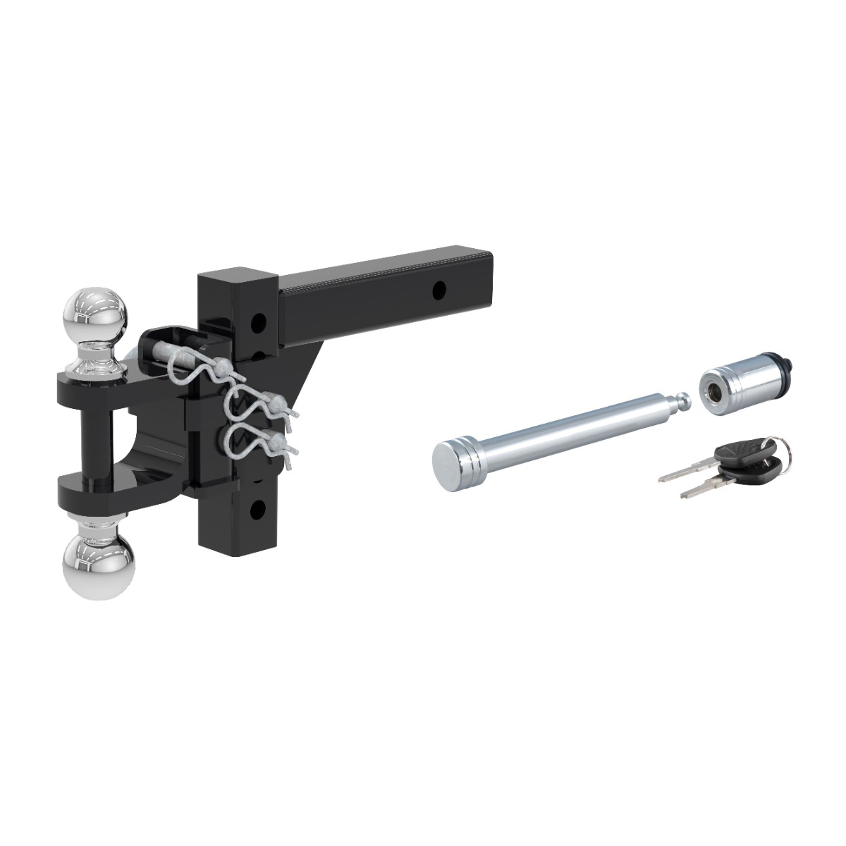 CURT Adjustable Multipurpose Ball Mount (2" Shank, 2" & 2-5/16" Balls) Trailer Hitch Ball Mount with 5/8" Hitch Lock (3" Receiver, Barbell, Chrome) thumbnail 0
