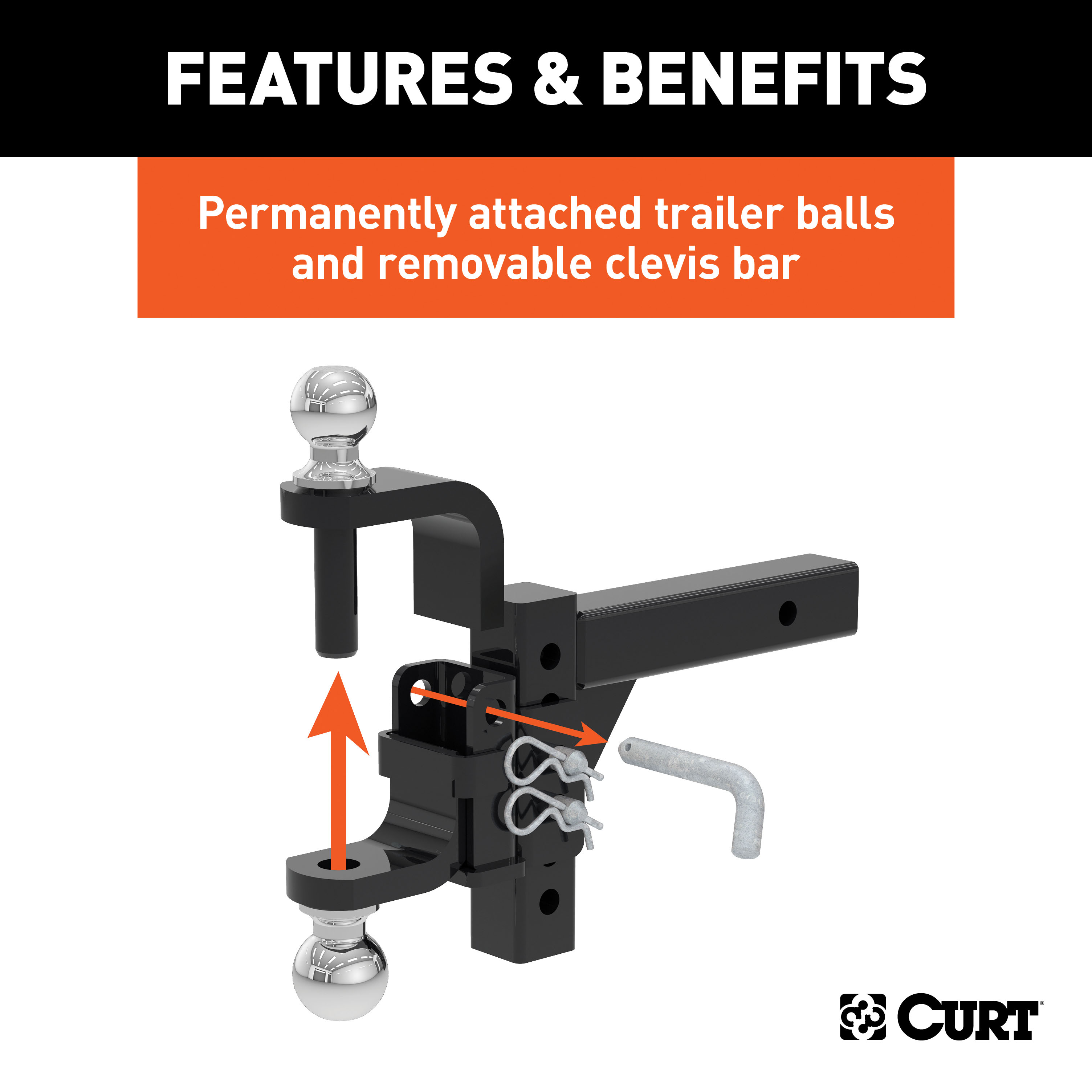 CURT Adjustable Multipurpose Ball Mount (2" Shank, 2" & 2-5/16" Balls) Trailer Hitch Ball Mount with 5/8" Hitch Lock (3" Receiver, Barbell, Chrome) thumbnail 4