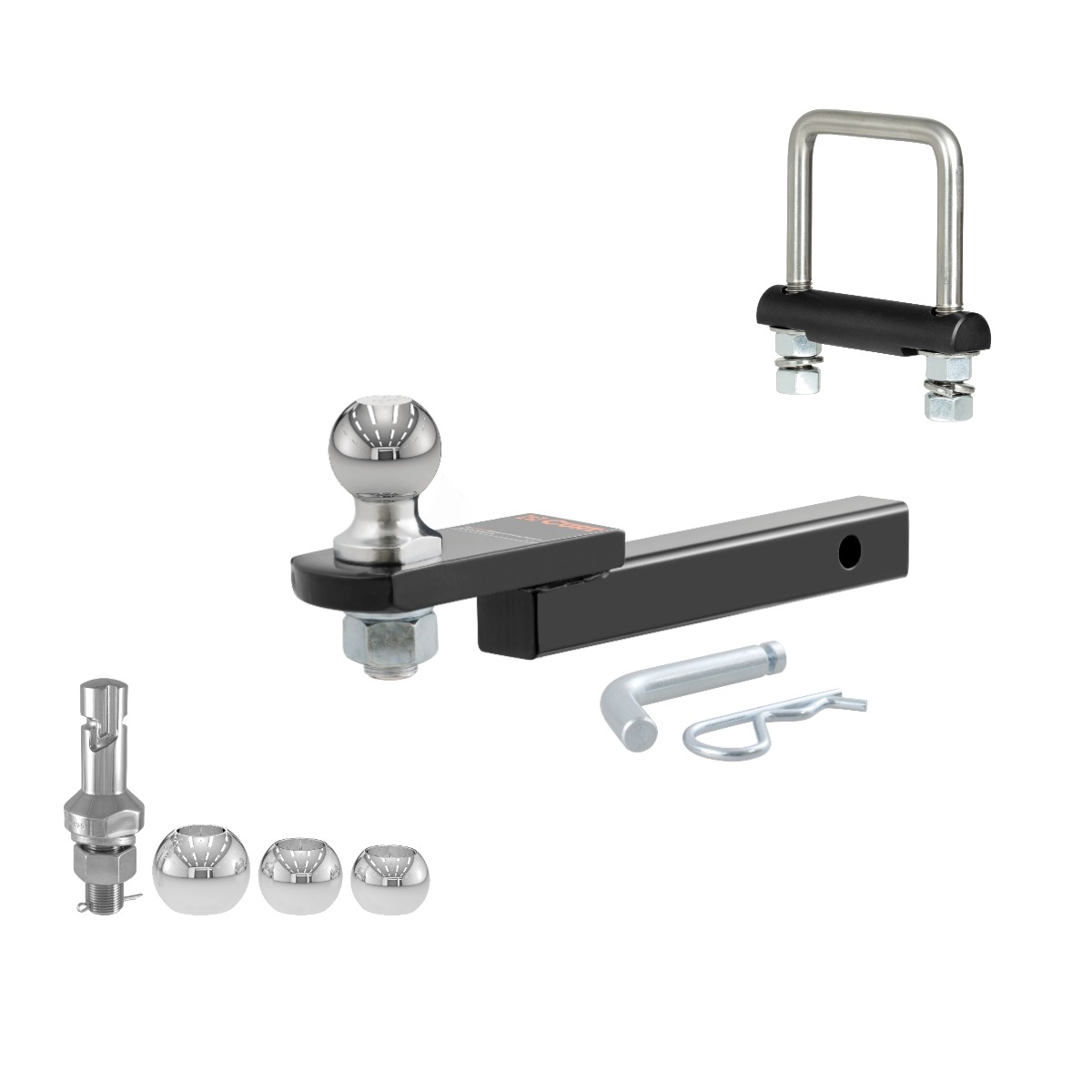 CURT Towing Starter Kit with 2" Ball (1-1/4" Shank, 3,500 lbs, 3/4" Rise) Trailer Hitch Ball Mount with Switch Ball Trailer Ball (1-7/8", 2", 2-5/16") & Anti-Rattle Hitch Clamp for 2" Receiver thumbnail 0