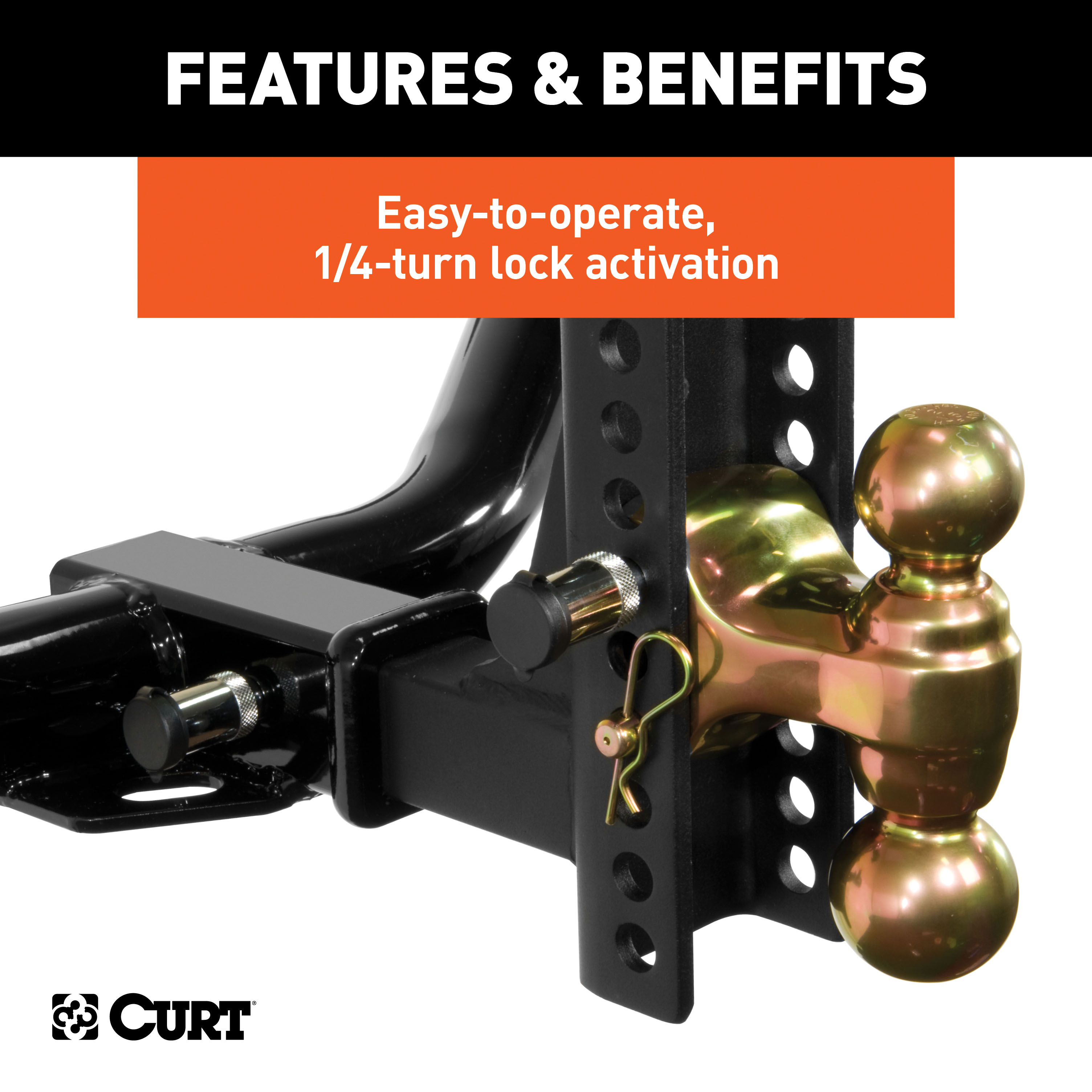 CURT 2-Inch Receiver Adjustable Trailer Hitch Ball Mount, 10-1/8-Inch Drop, 14,000 lbs Capacity with Channel Mount Lock Set (5/8" Diameter) & Trailer Hitch Lock thumbnail 9