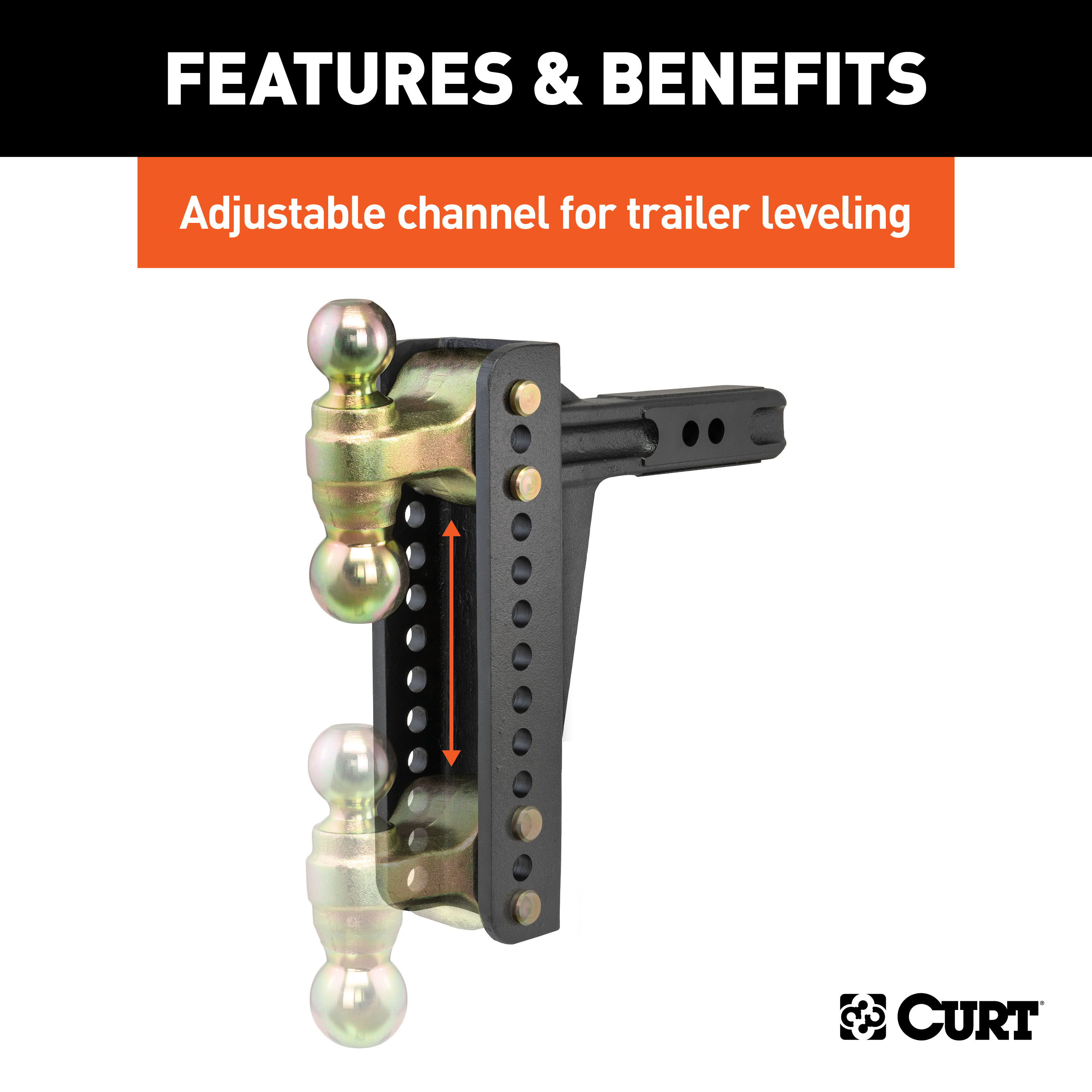 CURT 2-Inch Receiver, 10-1/8-Inch Drop, 14,000 lbs Adjustable Trailer Hitch Ball Mount with Anti-Rattle Hitch Clamp for 2" Receiver thumbnail 3
