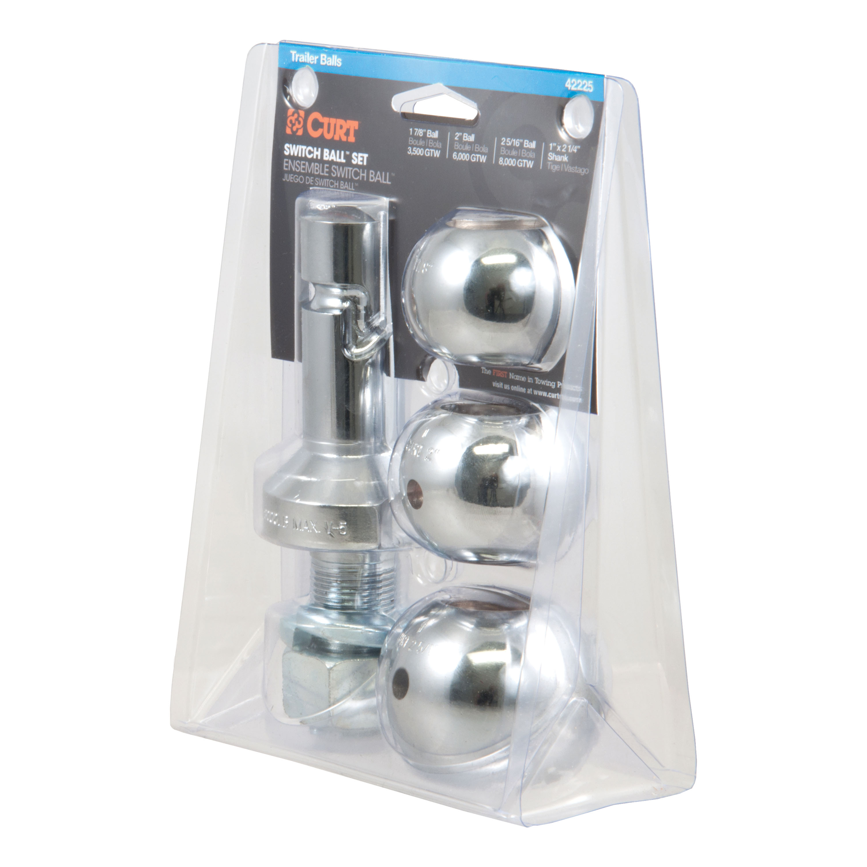 CURT Class 1 Ball Mount (1-1/4" Shank, 2,000 lbs, 1-1/4" Drop, 6-3/4" Long) Trailer Hitch Ball Mount with Switch Ball Trailer Ball (1-7/8", 2", 2-5/16") & 5/8" Hitch Lock (3" Receiver, Chrome) thumbnail 7