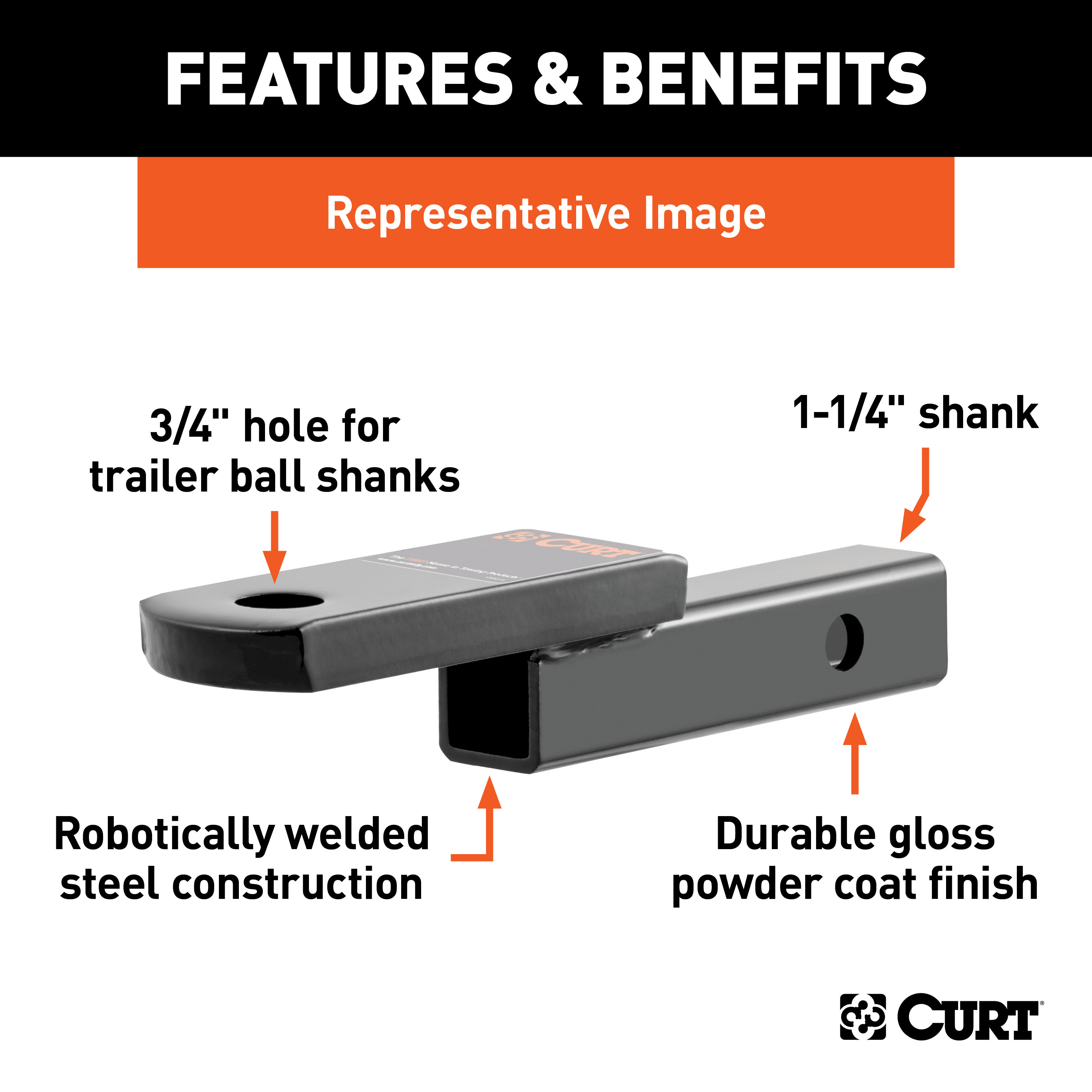 CURT Class 1 Ball Mount (1-1/4" Shank, 2,000 lbs. Capacity, 1-1/4" Drop, 9-3/4" Long) Trailer Hitch Ball Mount with Switch Ball Trailer Ball (1-7/8", 2", 2-5/16" Balls, 1" x 2-1/4" Shank) thumbnail 4