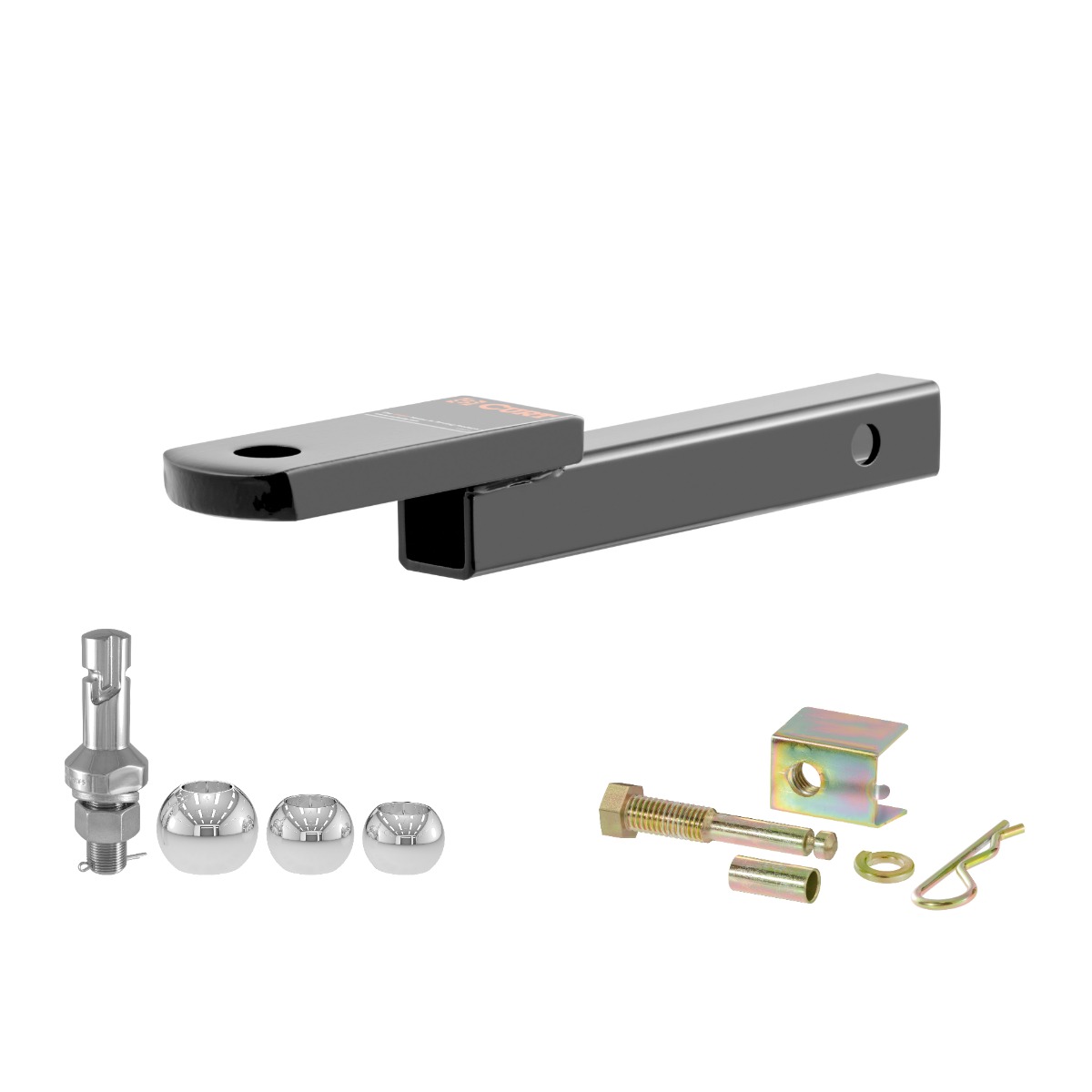 CURT Class 1 Ball Mount (1-1/4" Shank, 2,000 lbs, 1-1/4" Drop, 9-3/4" Long) Trailer Hitch Ball Mount with Switch Ball Trailer Ball (1-7/8", 2", 2-5/16" Balls) & Anti-Rattle Hitch Pin and Shim (Fits 2" Receiver) thumbnail 0