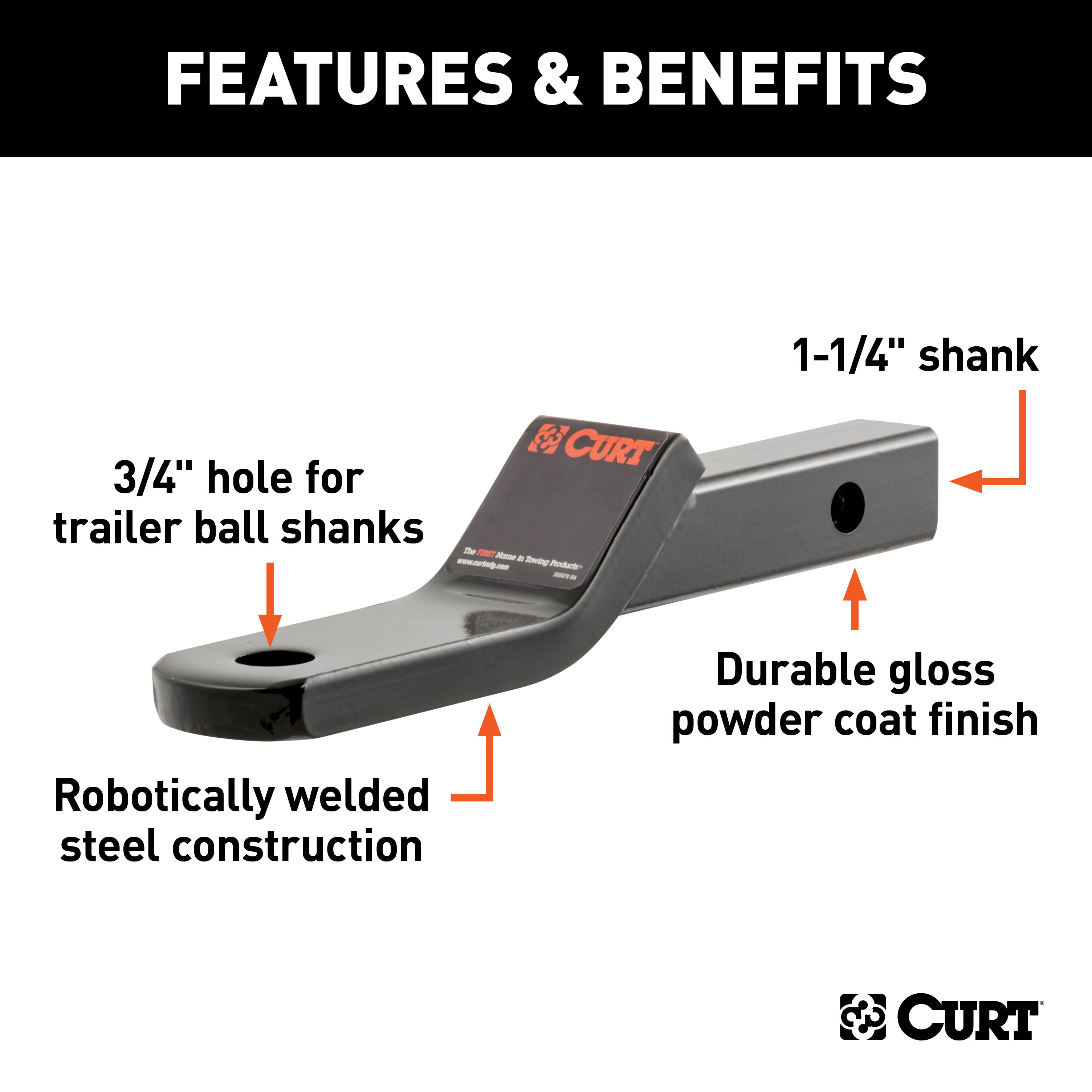 CURT Class 2 Ball Mount (1-1/4" Shank, 3,500 lbs, 1" Drop, 7-13/16" Long) Trailer Hitch Ball Mount with Anti-Rattle Hitch Clamp for 2" Receiver thumbnail 4