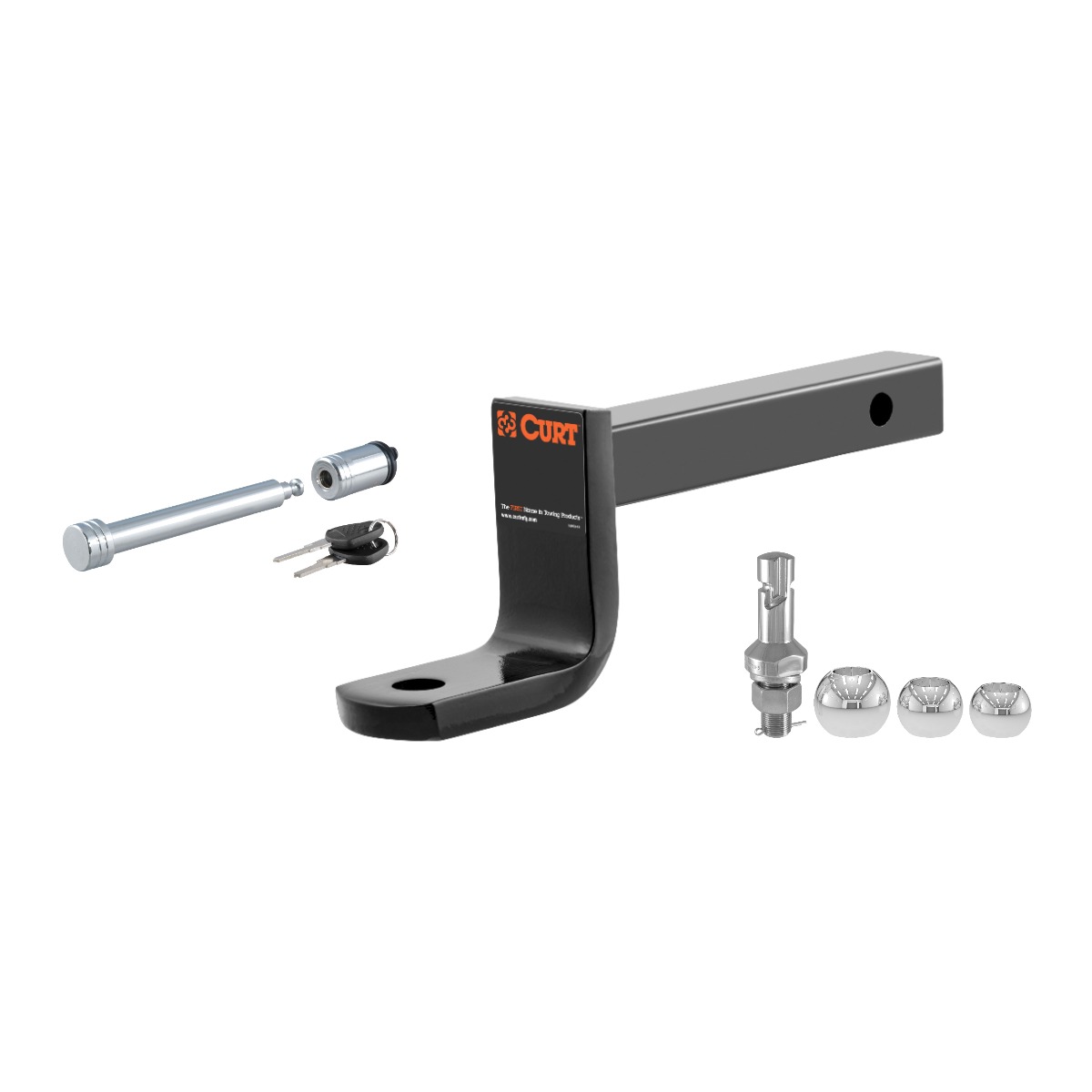 CURT Class 2 Ball Mount (1-1/4" Shank, 3,500 lbs, 3-1/4" Drop, 9-3/8" Long) Trailer Hitch Ball Mount with Switch Ball Trailer Ball (1-7/8", 2" & 2-5/16" Balls, 1" x 2-1/4" Shank) & 5/8" Hitch Lock (3" Receiver, Barbell, Chrome) thumbnail 0