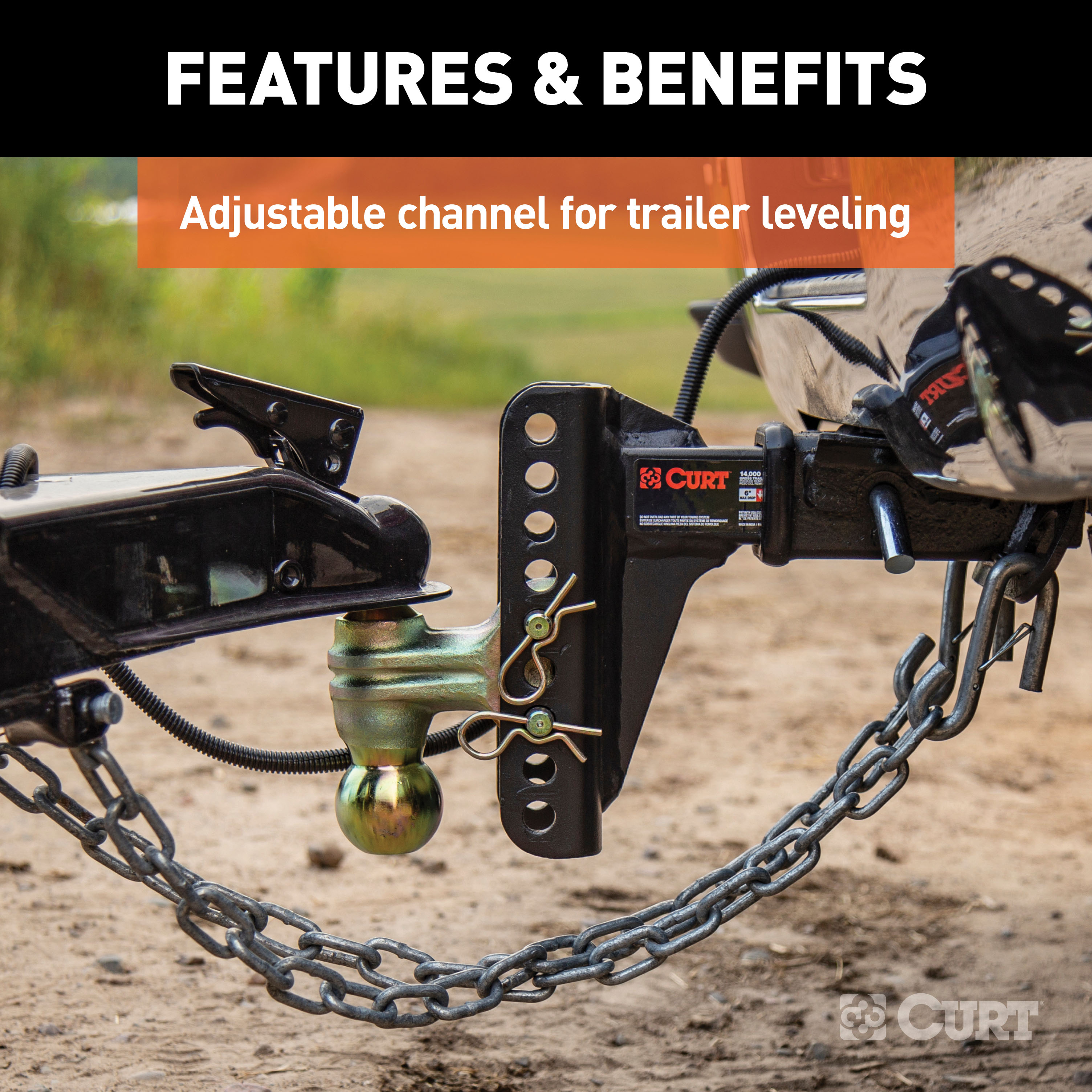 CURT 2" Shank, 14,000 lbs, 6" Drop Adjustable Channel Mount Trailer Hitch Ball Mount with 5/8" Diameter Channel Mount Lock & Trailer Hitch Lock thumbnail 4