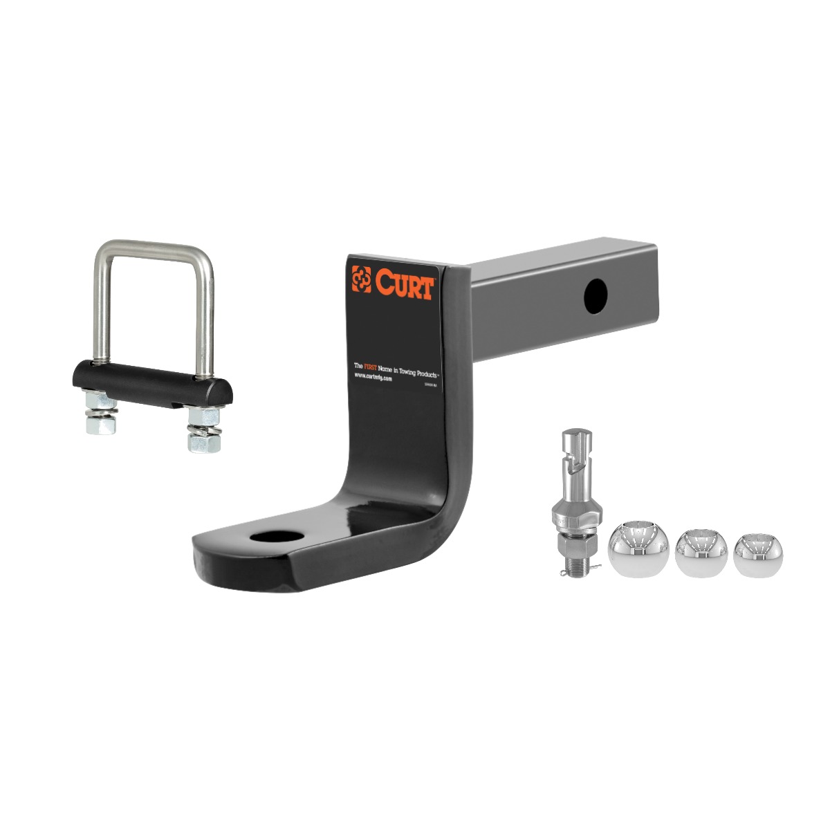 CURT Class 2 Ball Mount (1-1/4" Shank, 3,500 lbs, 3-1/4" Drop, 6-1/4" Long) Trailer Hitch Ball Mount with Switch Ball Trailer Ball (1-7/8", 2", 2-5/16" Balls) & Anti-Rattle Hitch Clamp for 2" Receiver thumbnail 0