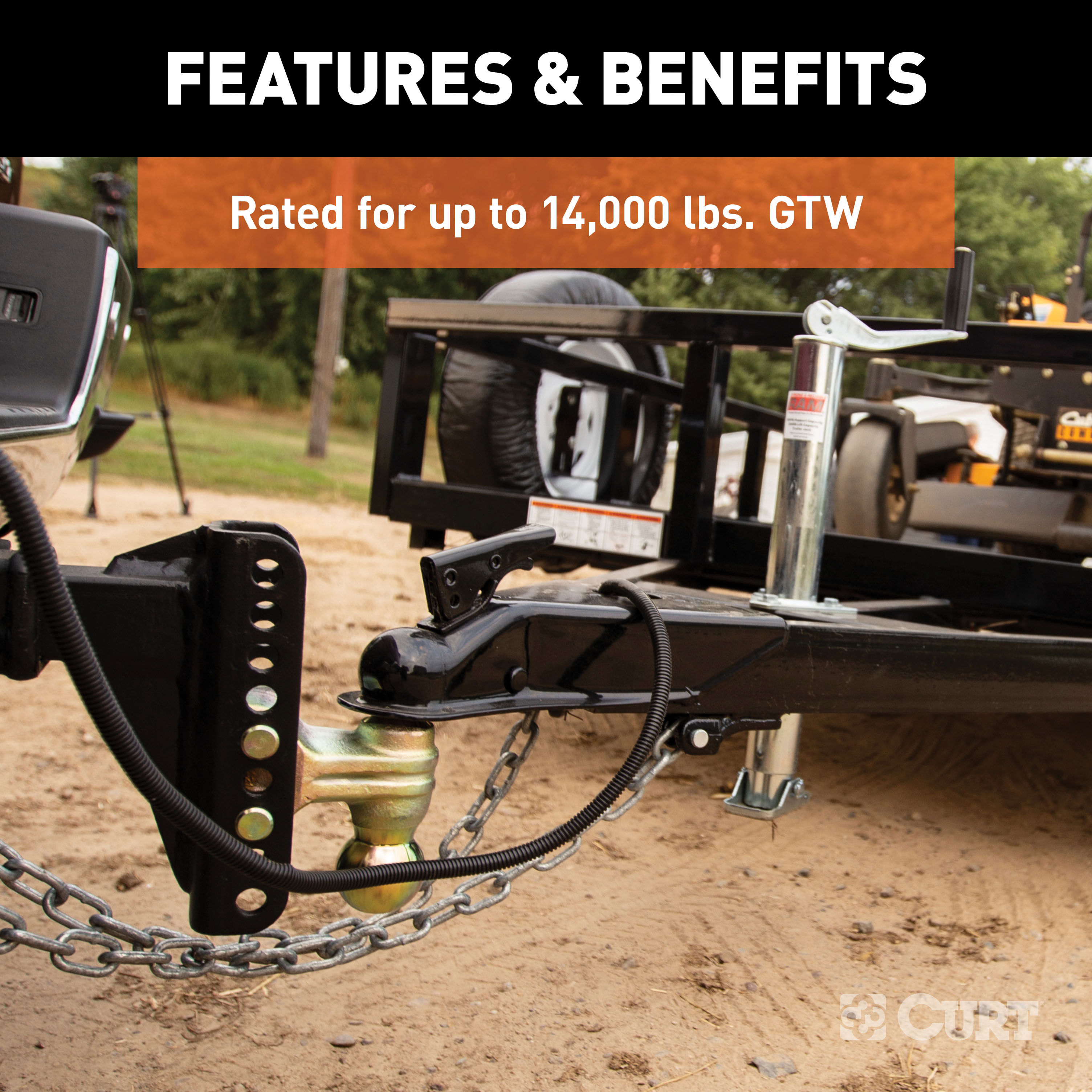 CURT 2" Shank, 14,000 lbs., 6" Drop Adjustable Channel Mount Trailer Hitch Ball Mount with 5/8" Hitch Lock & Chrome Receiver Lock thumbnail 5