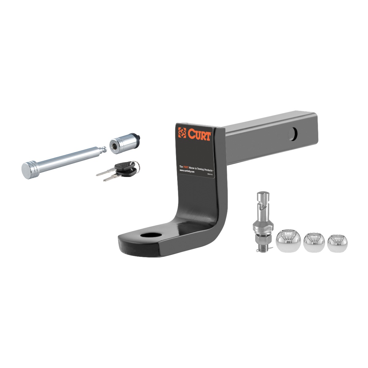 CURT Class 1 Ball Mount (1-1/4" Shank, 2,000 lbs, 3-1/4" Drop, 7-1/4" Long) Trailer Hitch Ball Mount with Switch Ball Trailer Ball (1-7/8", 2", 2-5/16" Balls, 1" x 2-1/4" Shank) & 5/8" Hitch Lock (3" Receiver, Barbell, Chrome) thumbnail 0