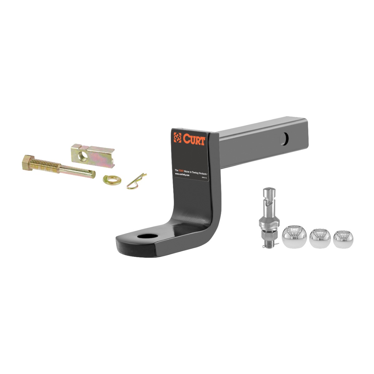 CURT Class 1 Ball Mount (1-1/4" Shank, 2,000 lbs, 3-1/4" Drop, 7-1/4" Long) Trailer Hitch Ball Mount with Switch Ball Trailer Ball (1-7/8", 2", 2-5/16" Balls) & Anti-Rattle Hitch Pin and Shim (Fits 1-1/4" Receiver) thumbnail 0