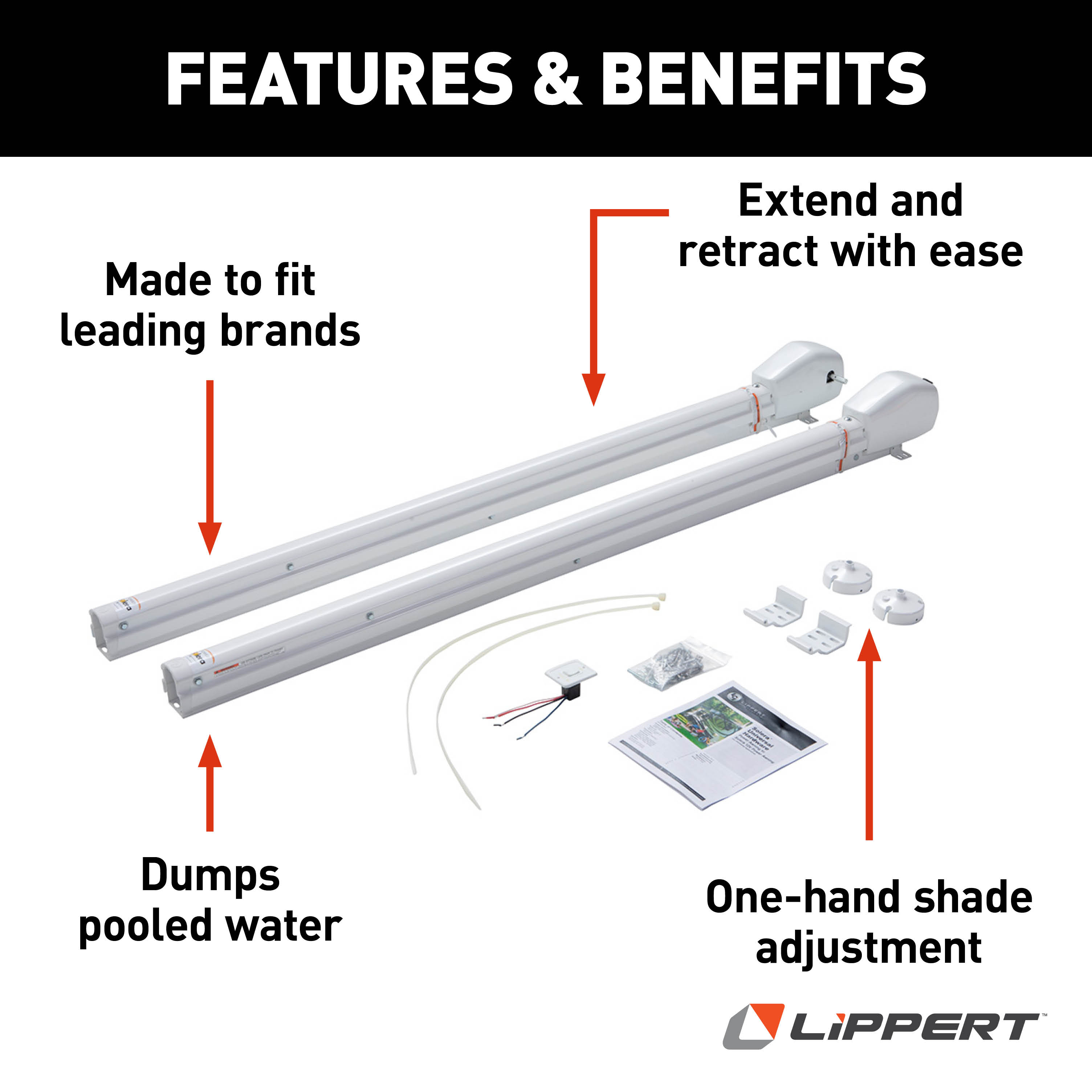Solera® 3000 Series 63" Universal RV Awning Arms & Hardware Kit - Short, White #2023052357 thumbnail 1