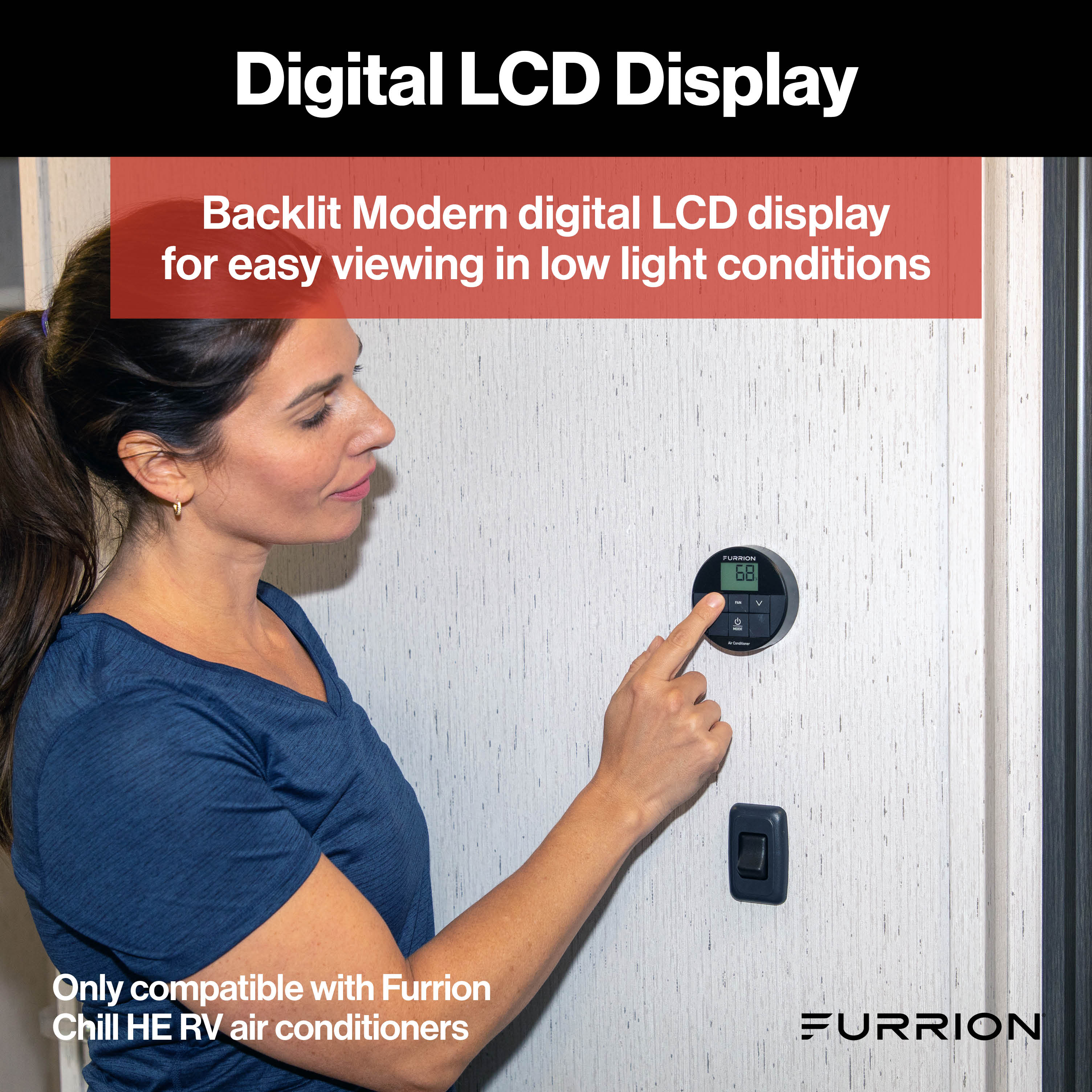 Furrion Chill Multi-Zone Wall Thermostat - Black, 3 Fan Speeds (R32) #FACW12ESZA2-BL-AM thumbnail 3
