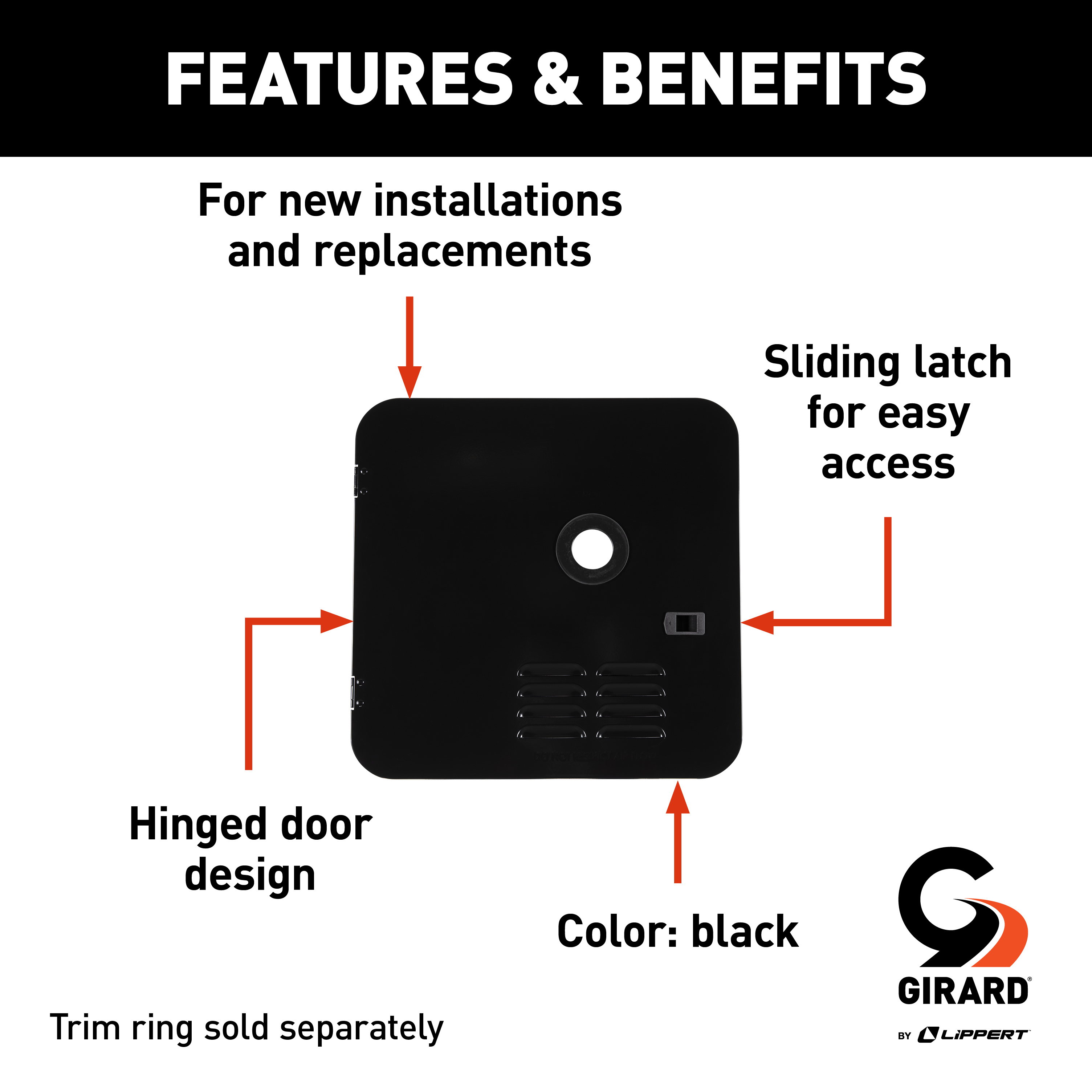 Girard RV Water Heater Door Installation Kit - 10-Gallon, Black #2GWHDAS10B thumbnail 2