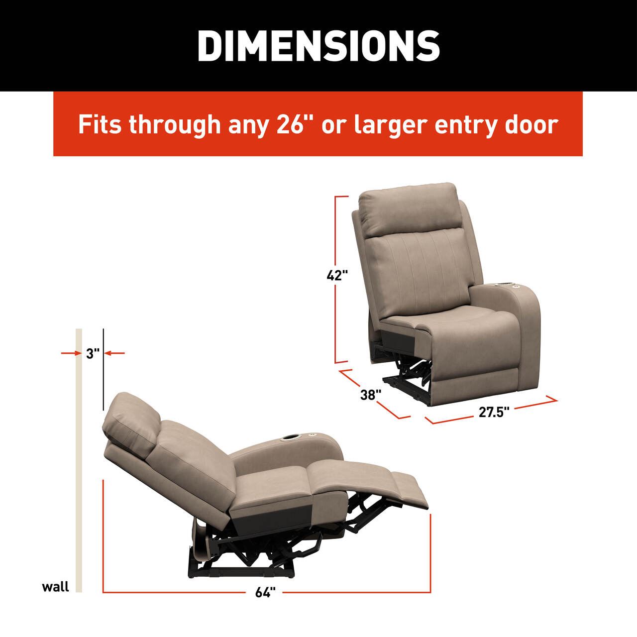 Thomas Payne Signature Thomas Payne® Signature Seismic Series RV Theater Seating Recliner - Left Arm, Driftwood #2024044197 thumbnail 8