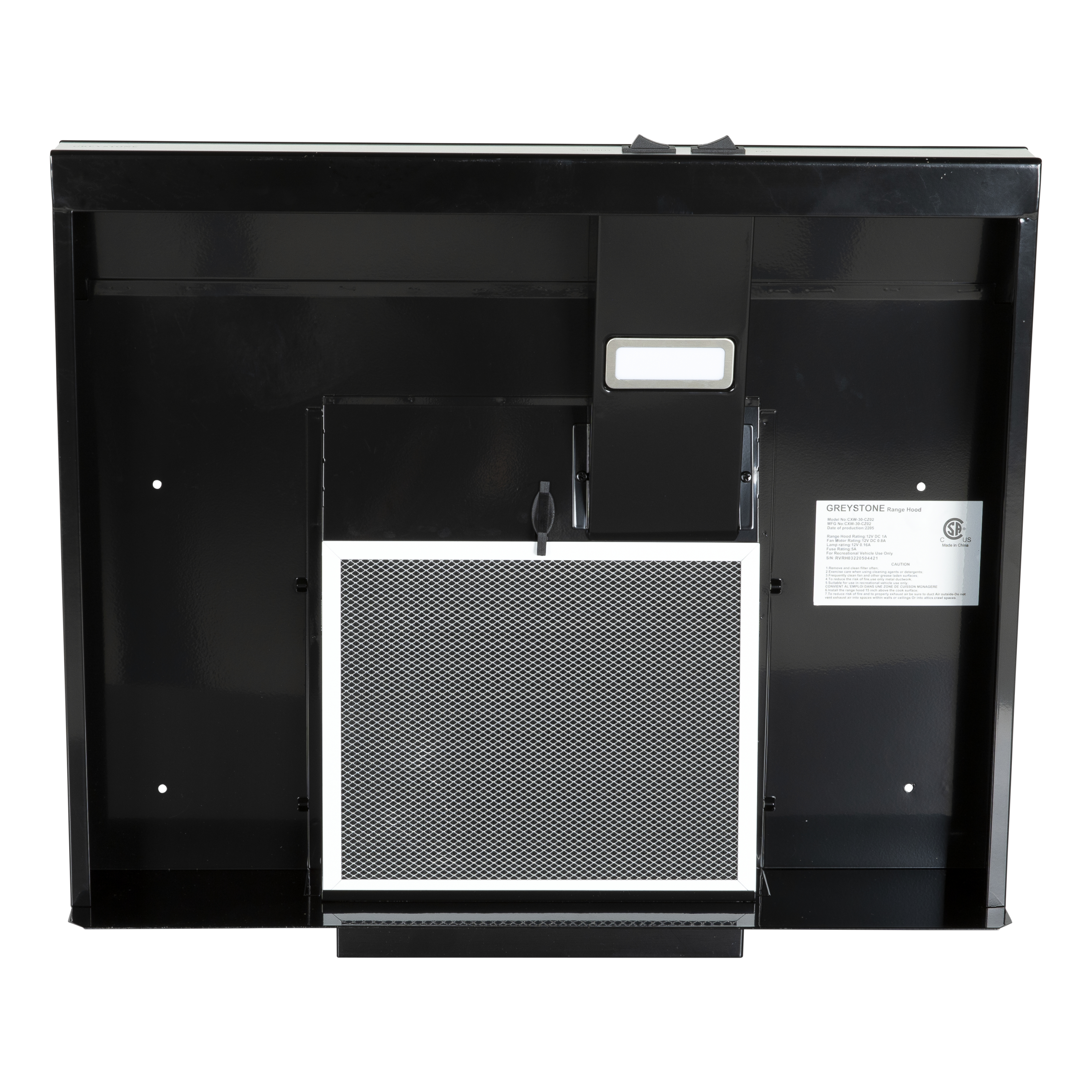 Greystone 22 Inch 12 Volt Black with Stainless Steel Front Range Hood #2022302223 thumbnail 1