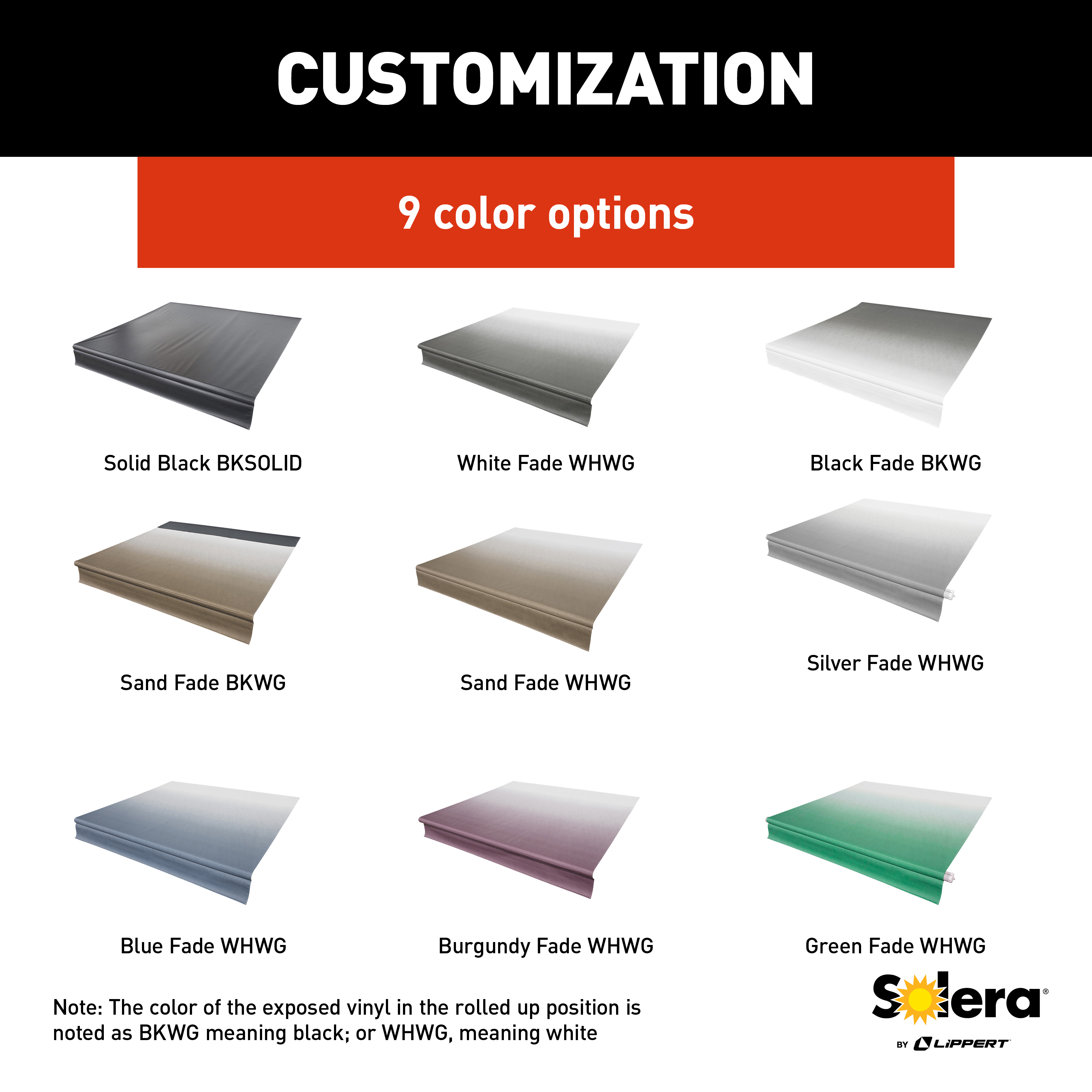 Solera Universal Vinyl Replacement Fabric for 12' RV Awning - Solid Black #V000334359 thumbnail 4