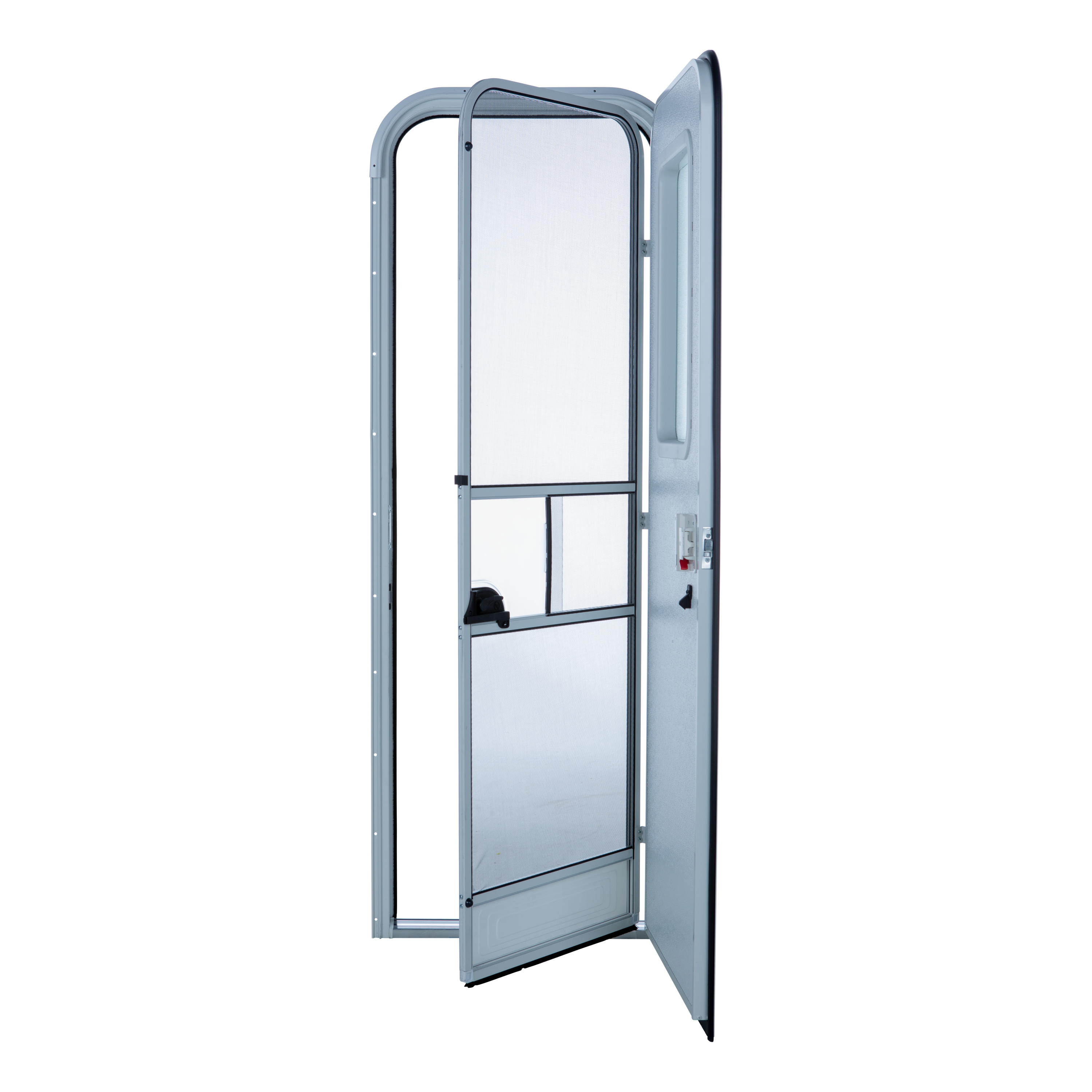 Lippert Right Hinge RV Radius Entry Door with Screen Door - 32" x 72" (Polar White, White Window Frame) #V000381473 thumbnail 1