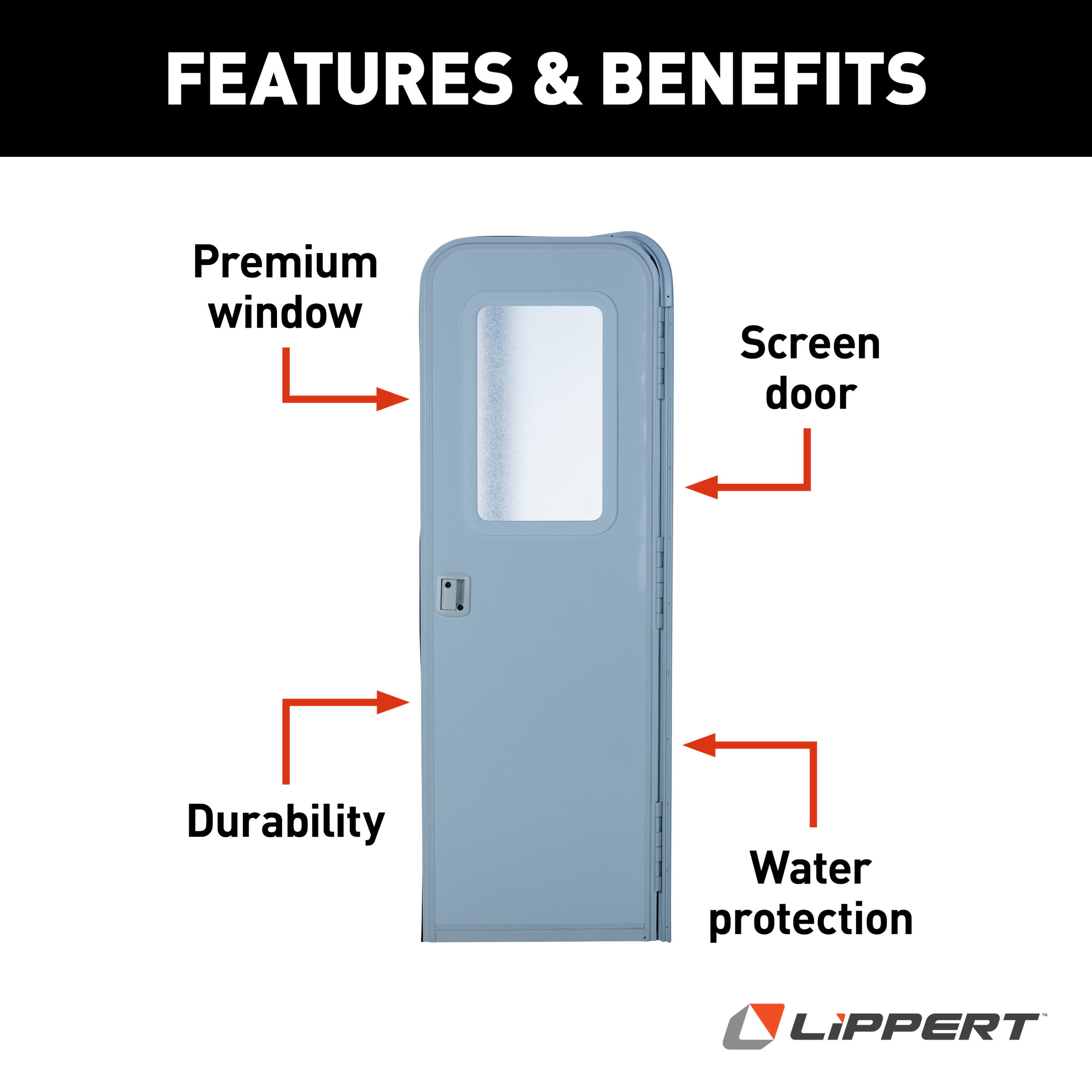 Lippert Right Hinge RV Radius Entry Door with Screen Door - 32" x 72" (Polar White, White Window Frame) #V000381473 thumbnail 3