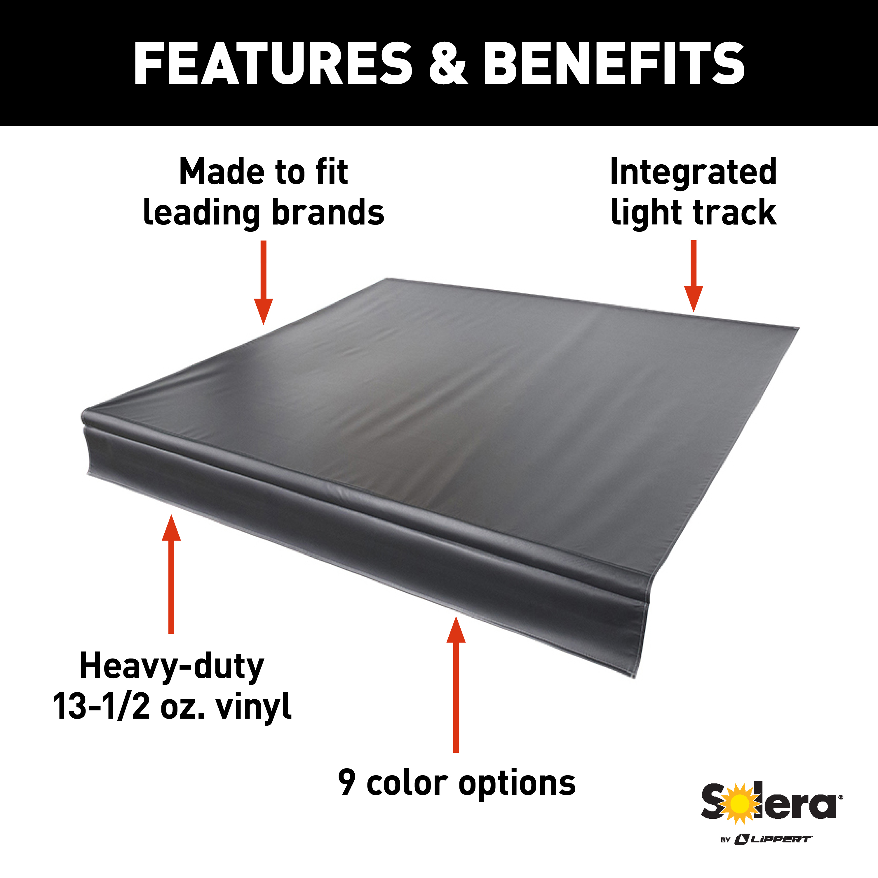Solera Universal Vinyl Replacement Fabric for 13' RV Awning - Solid Black #V000334368 thumbnail 1