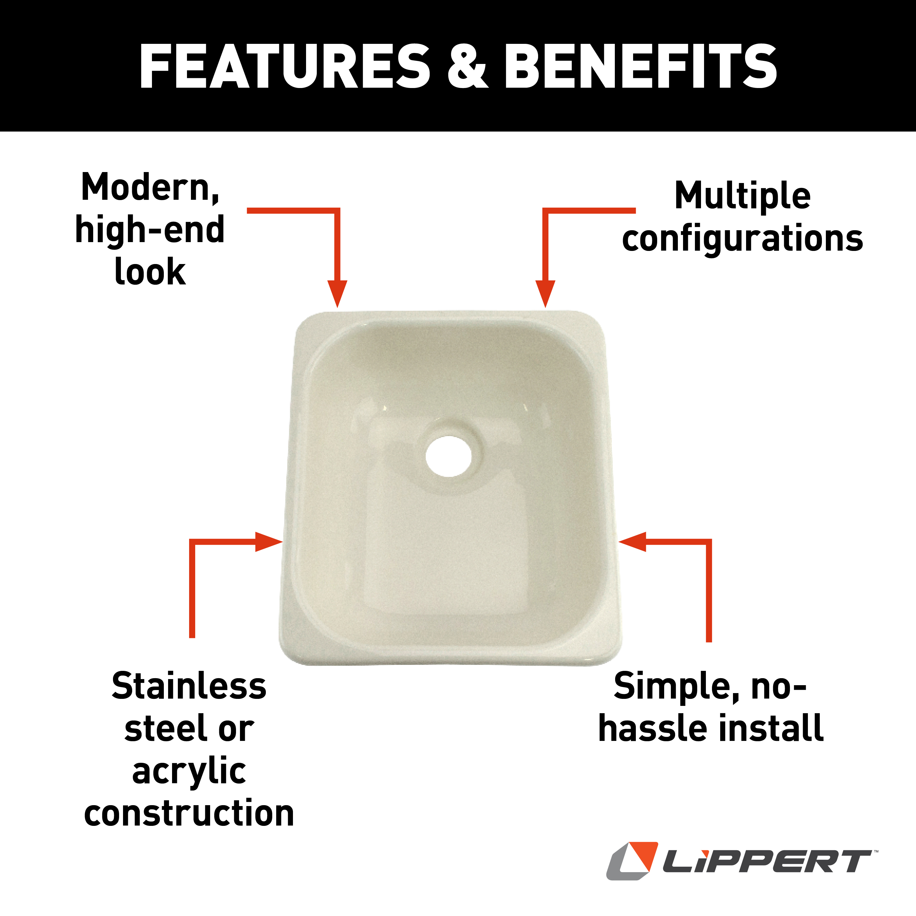 Lippert Square Galley/Kitchen Sink; 13" x 15" (White) #209630 thumbnail 2