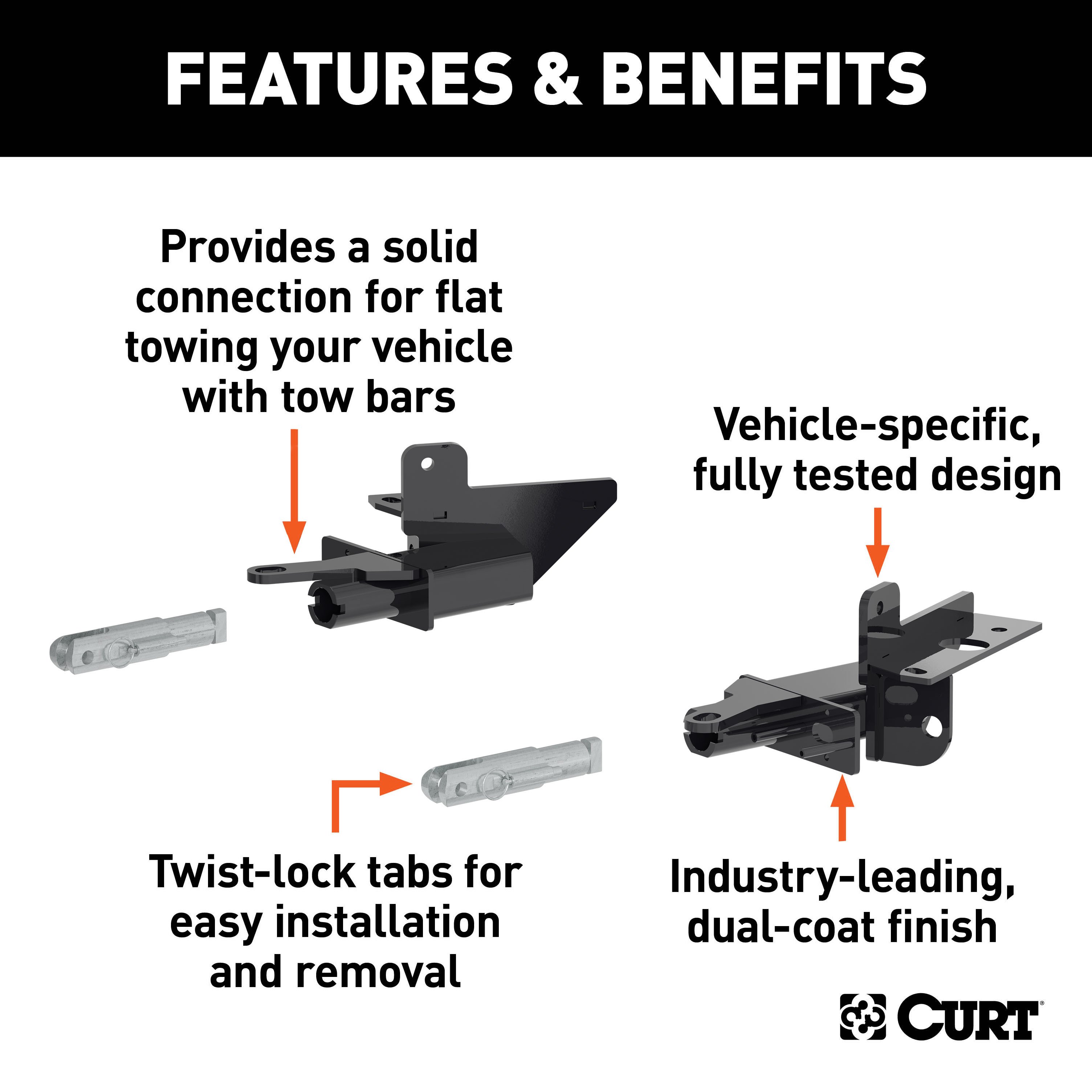 CURT 70154 Custom Tow Bar Base Plate Brackets for Dinghy Towing, Fits Select Ram 1500 thumbnail 1