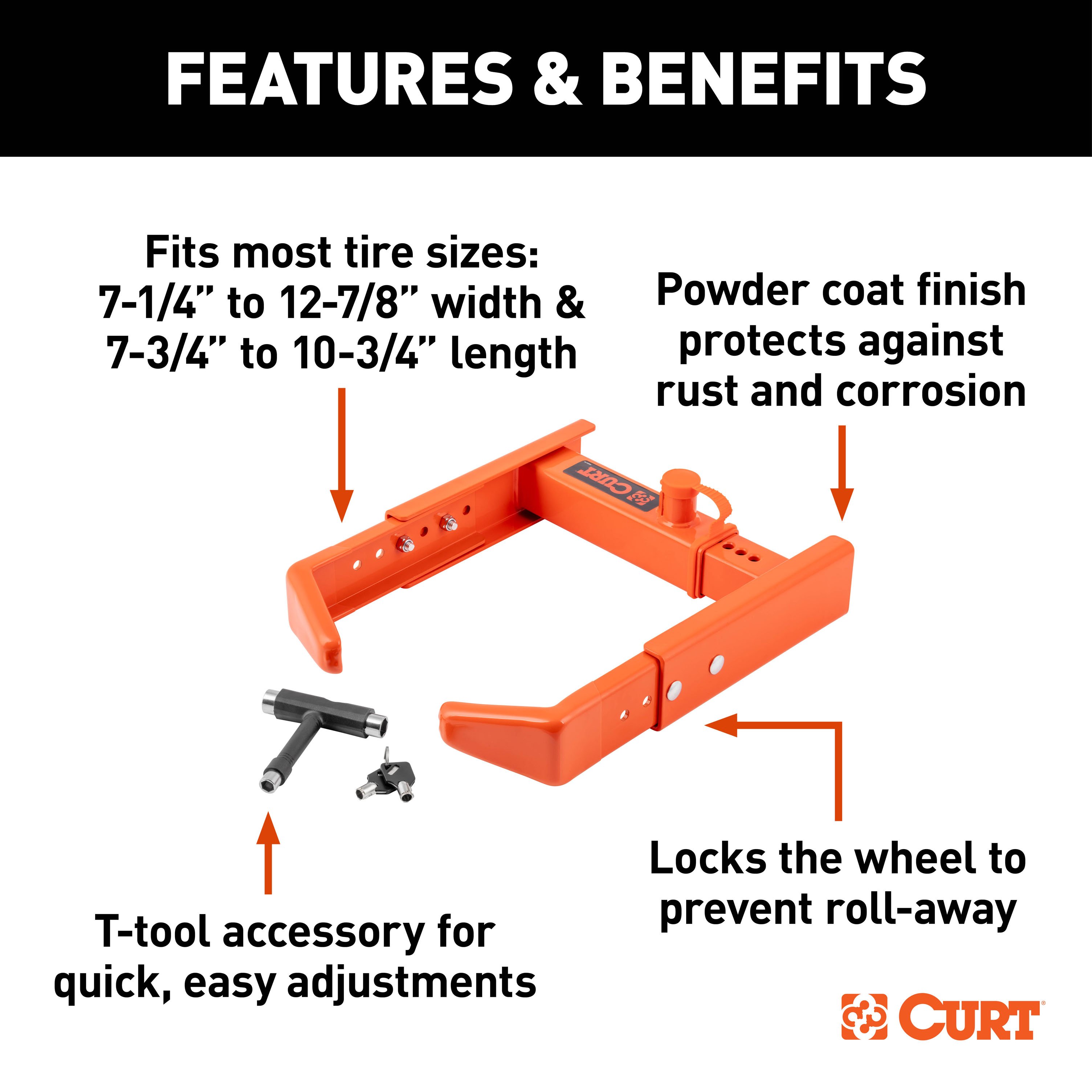 CURT 23176 Adjustable Trailer Wheel Lock, 16.5” x 6.5”-8 to 33" x 12-1/2"/R15 thumbnail 2
