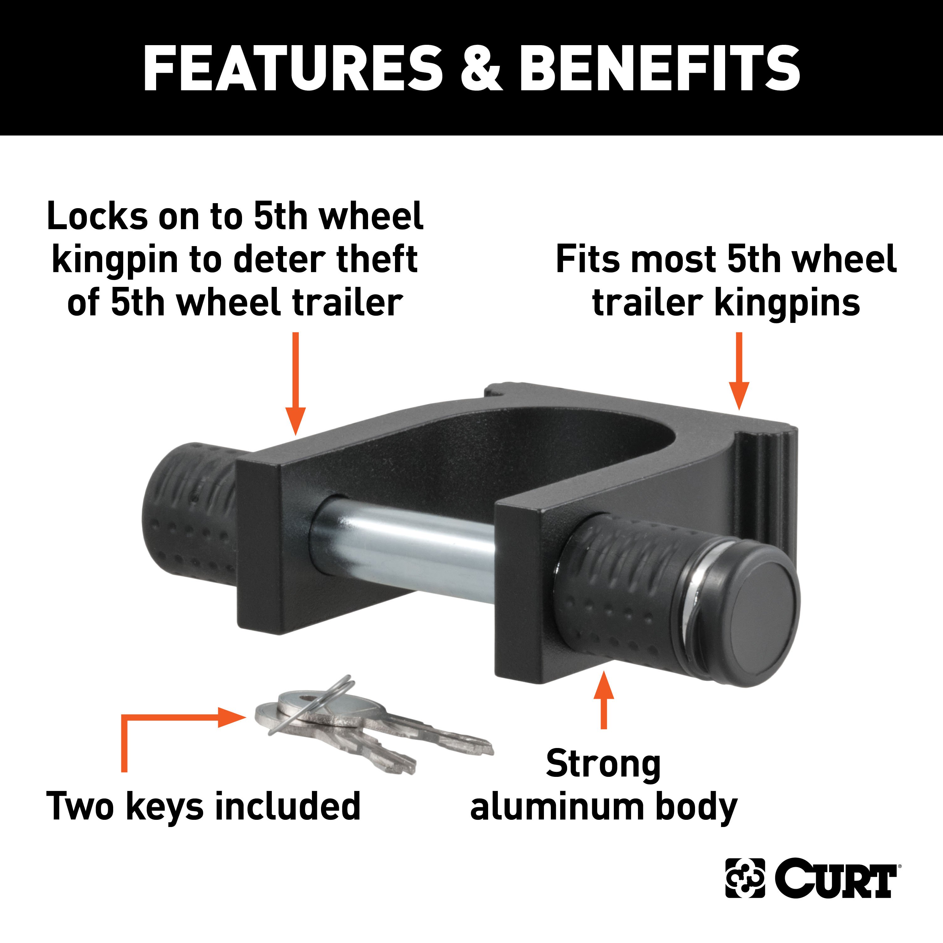 CURT 23255 5th Wheel Trailer Lock for 2-Inch King Pin, Keyed Alike thumbnail 2