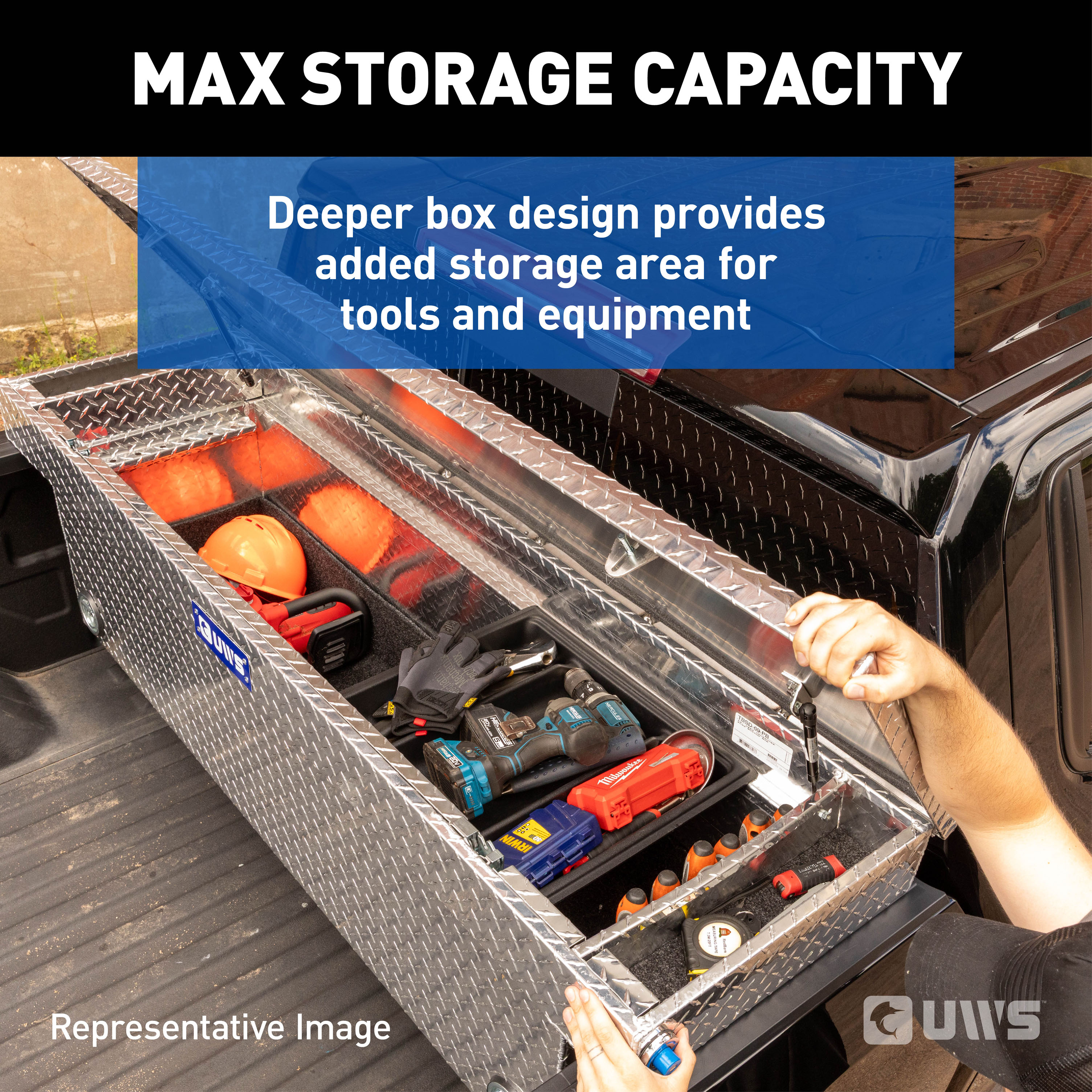 UWS TBSD-72-A-PB-MB Matte Black 72" Deep Angled Push Button Crossover Truck Tool Box thumbnail 10
