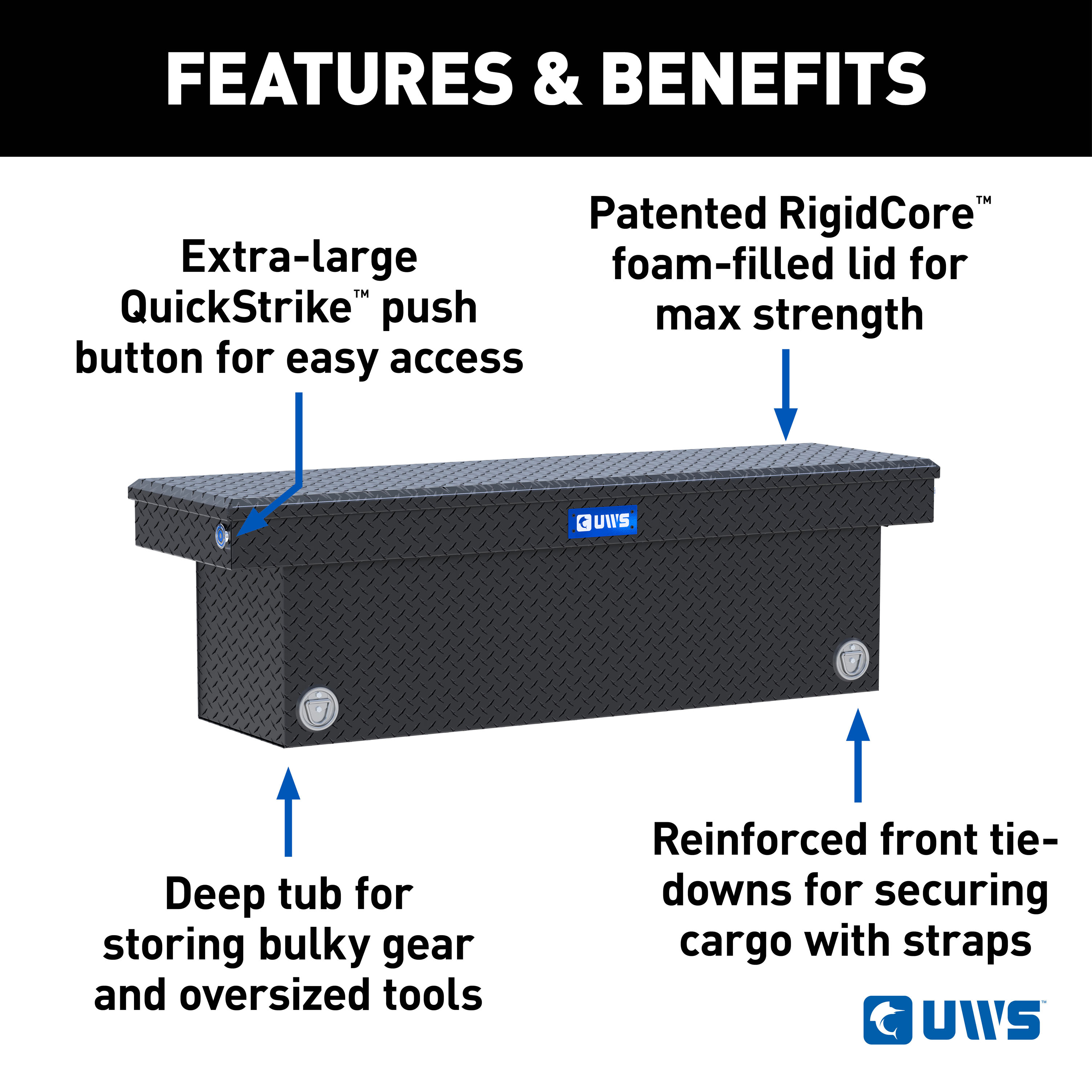 UWS TBSD-69-PB-MB Matte Black 69" Deep Push Button Crossover Truck Tool Box thumbnail 5