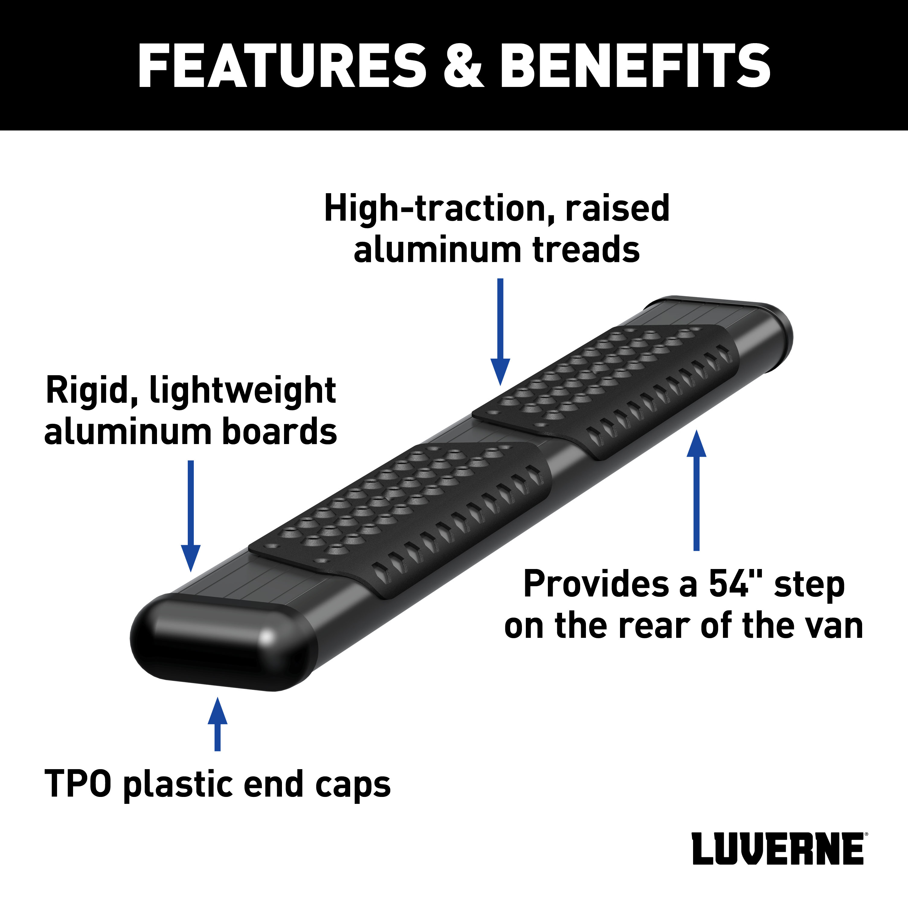 LUVERNE 584254-570749 O-Mega II 54-Inch Black Aluminum Rear Step, Compatible with Select Dodge, Freightliner, Mercedes-Benz Sprinter 2500, 3500 thumbnail 2