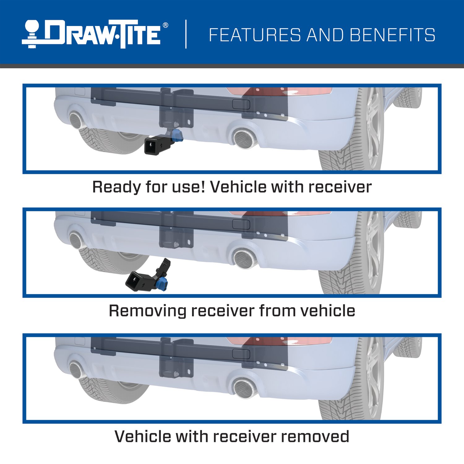 2017-2020 Chrysler Pacifica Touring L Plus Draw-tite Hidden Hitch Completely Hidden Trailer Hitch 2 Inch Removable Receiver Bundle w/ Plug-n-Play T-One Wiring Harness thumbnail 5