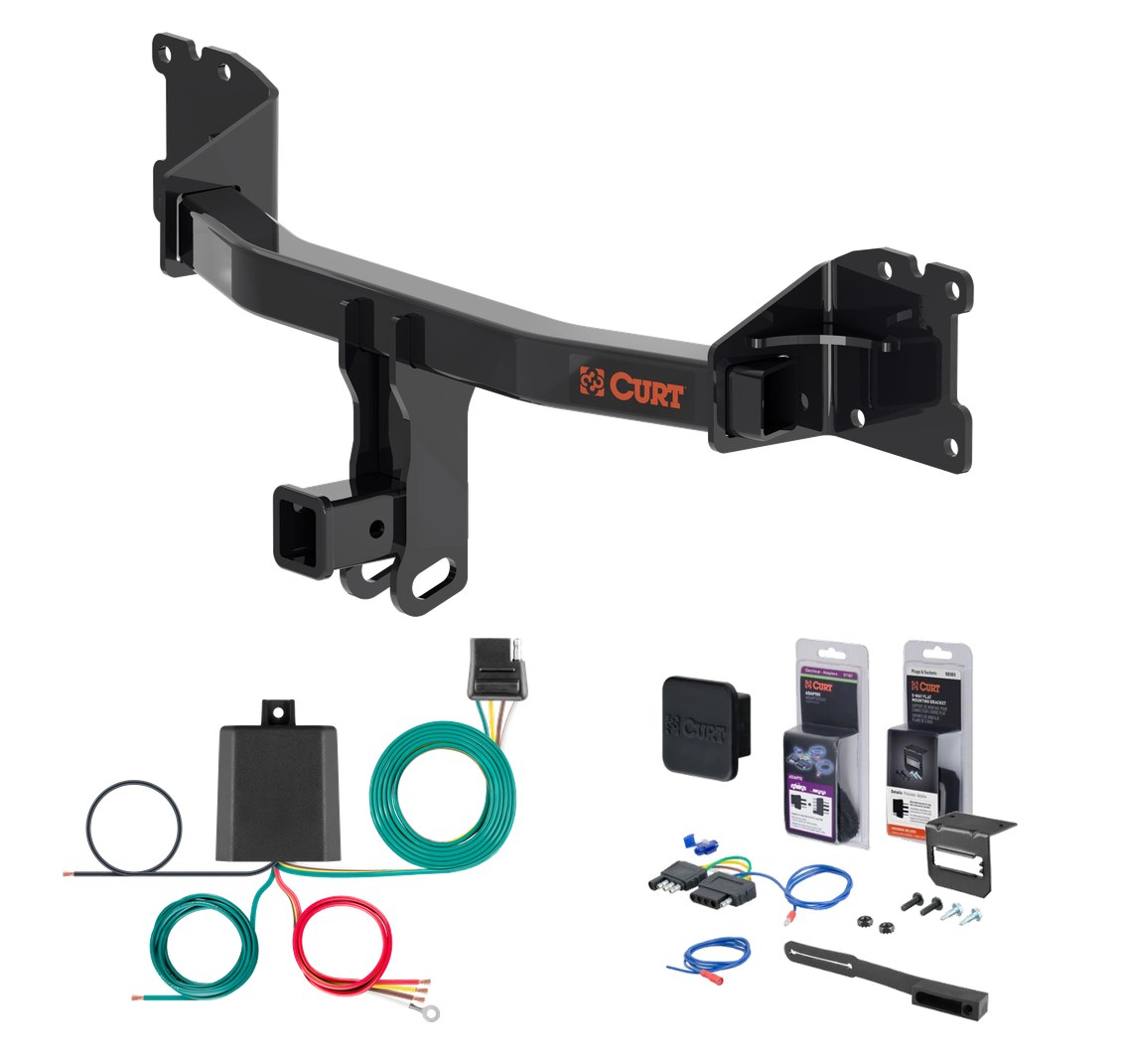 2020 - 2023 Porsche Cayenne Excluding center exhaust Curt 2" Class 3 Trailer Tow Hitch + 5-Flat Wiring Kit Tow Boat/Utility Trailer with Surge Brakes 13592 thumbnail 0