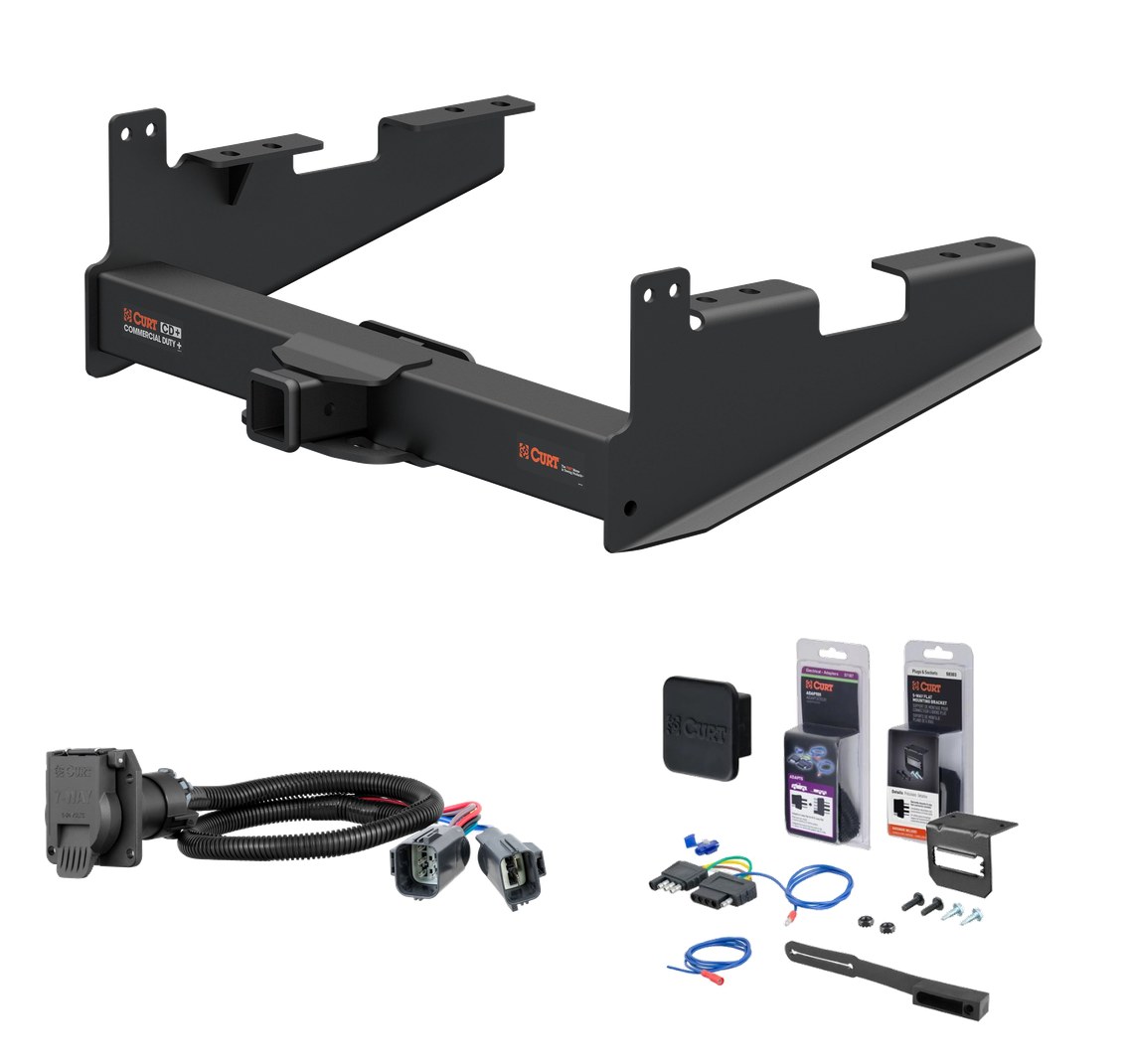 2020 - 2026 Ford F-450 Super Duty Excluding cab & chassis Curt 2-1/2" Class 5 Trailer Tow Hitch + 5-Flat Wiring Kit Tow Boat/Utility Trailer with Surge Brakes 15802 thumbnail 0