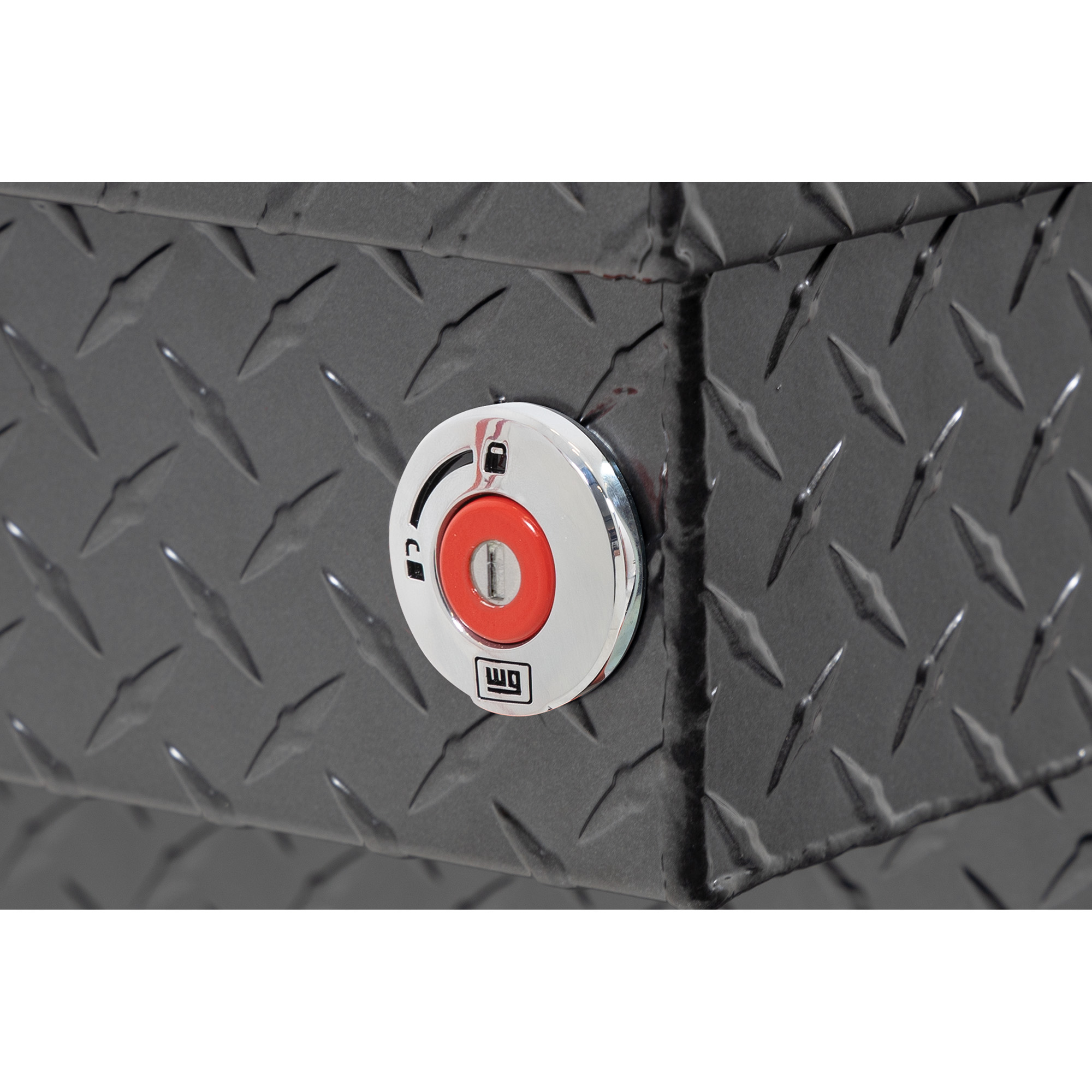 WEATHER GUARD 123-6-04 Aluminum Saddle Tool Box, 15 Cu Ft, Gunmetal Gray, Full Deep, Tamper Resistant Push Button Lock thumbnail 1