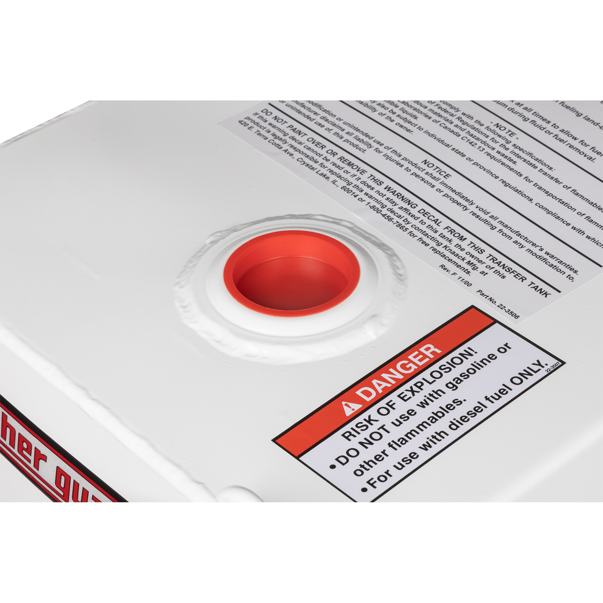 WEATHER GUARD 110 Gallon L-Shape Steel Transfer Tank 362-3-02, Diesel/Hydraulic Fluid, White Finish, Vented Cap thumbnail 1