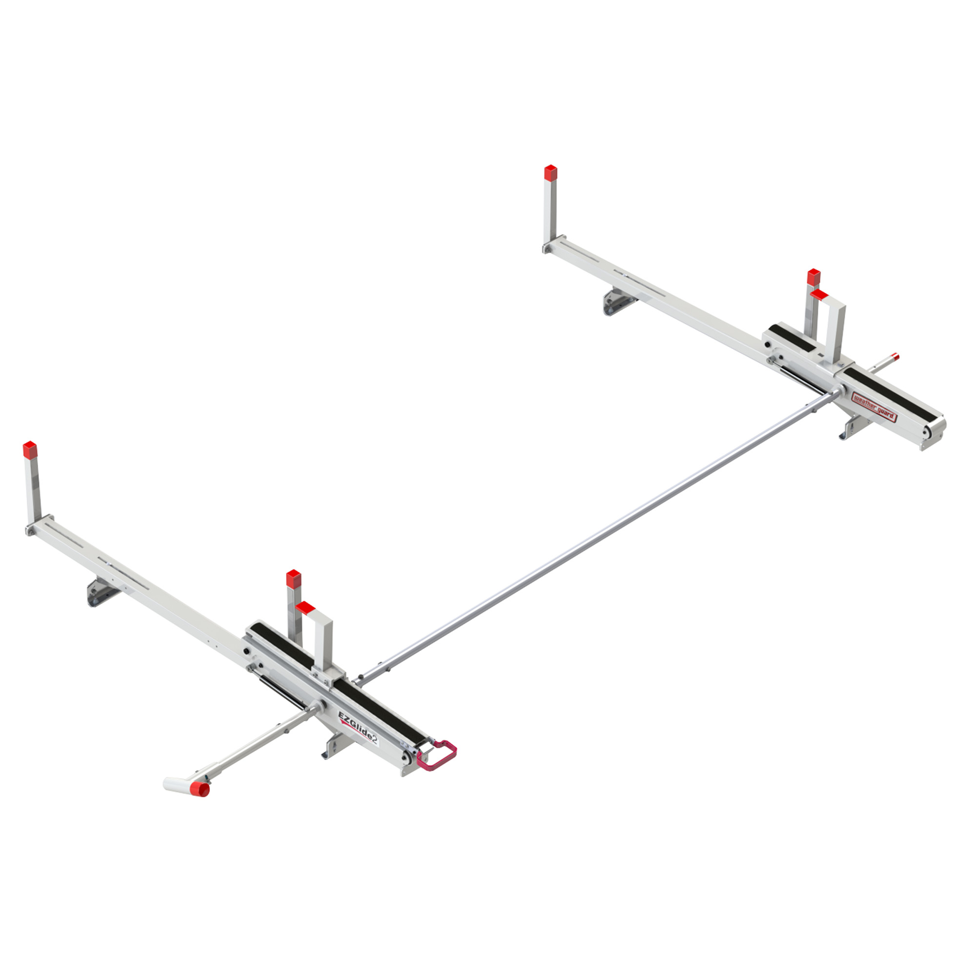 WEATHER GUARD 6 ft, 75.6" W x 19" H Drop-Down Ladder Rack 2291-3-01, Aluminum, White Powder Coat, Mid/High-Roof Van thumbnail 1