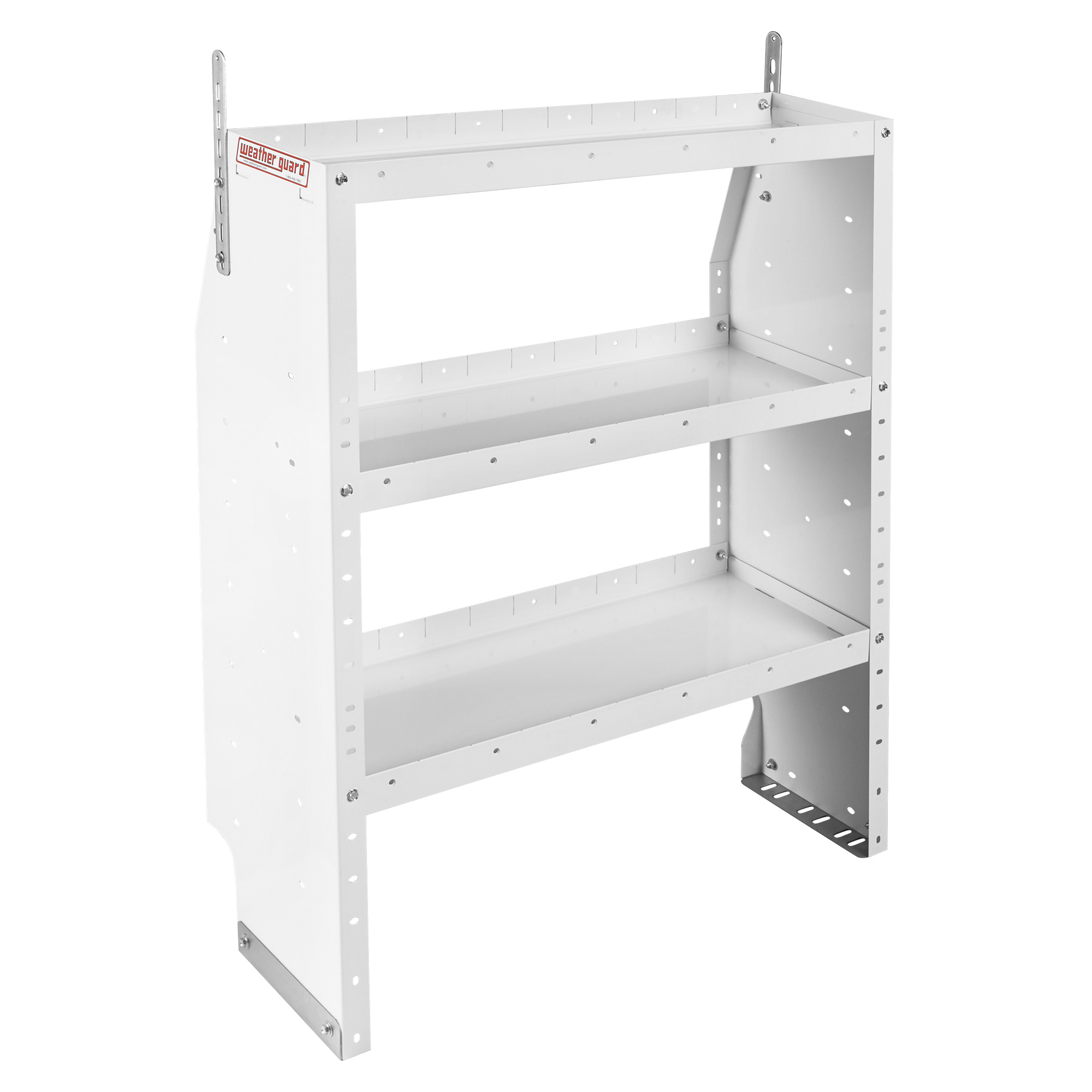 Weather Guard 9353-3-03 Adjustable Van Shelf Unit, 44"H x 36"W x 13.5"D, 3 Steel Shelves, 12 Dividers, White thumbnail 1