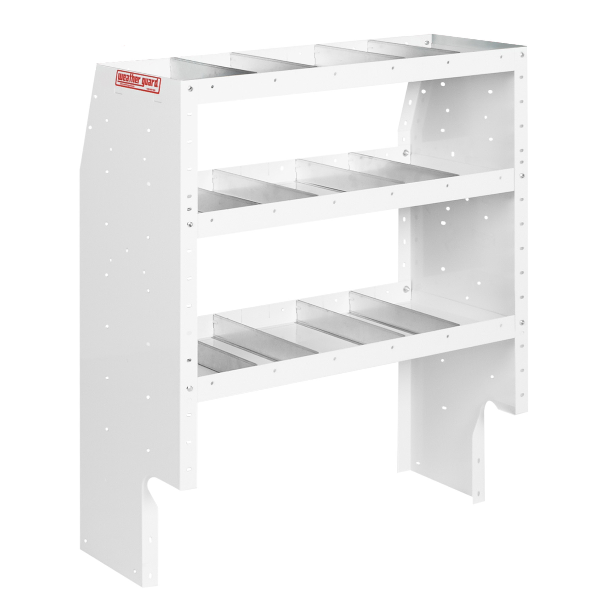Weather Guard 9343-3-03 Heavy Duty Van Shelf Unit, 44"H x 36"W x 16"D, 3 Adjustable Shelves, 12 Dividers, White Steel thumbnail 0