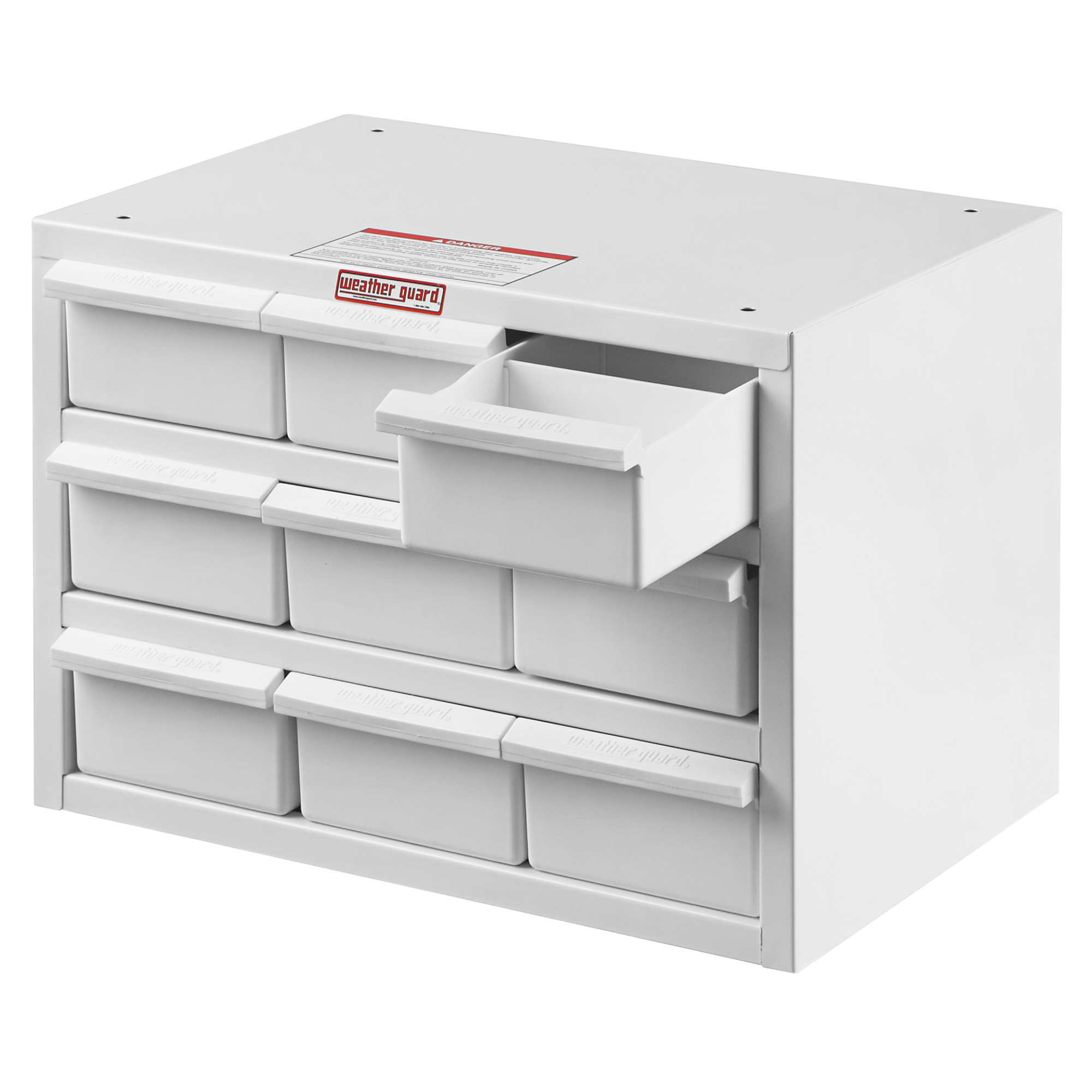 Weather Guard 9909-3-02 Parts Cabinet, 9 Bin, 12"H x 17"W x 11.6"D, White Steel Van Storage thumbnail 1