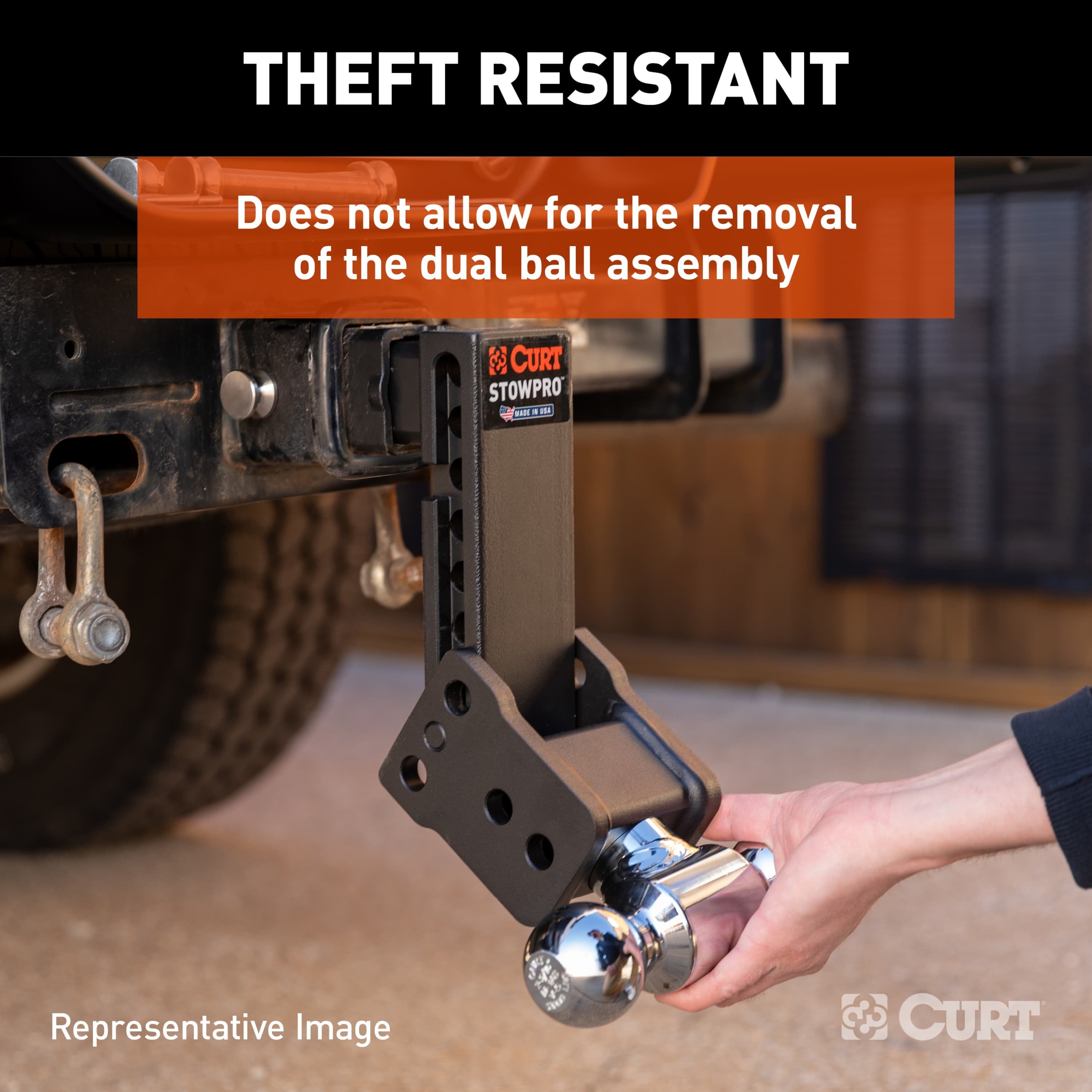 CURT 45962 StowPro 10K, 2" Shank, 7" Drop USA-Made Dual Ball Mount, Adjustable Height thumbnail 9
