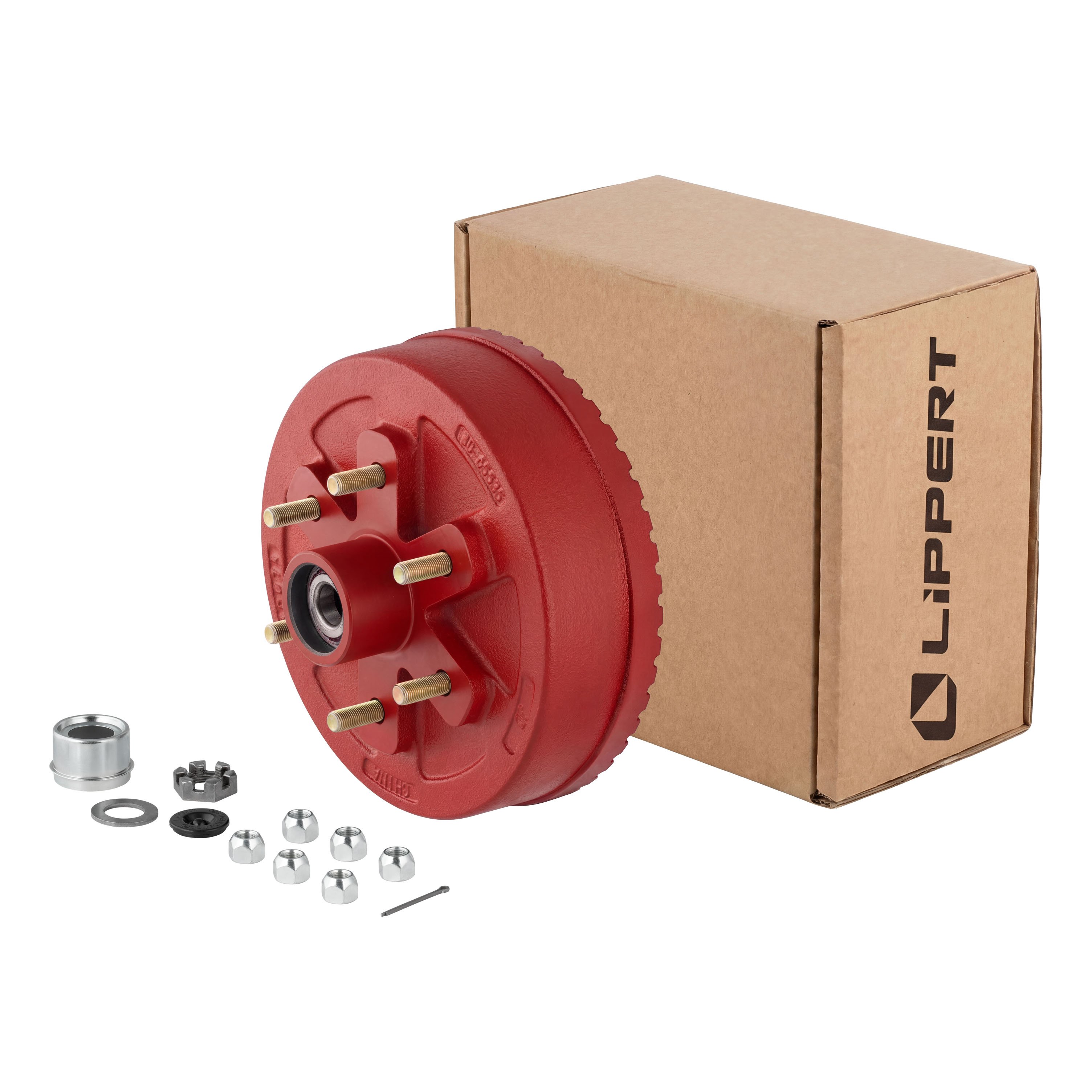 Lippert 2025077658 ABS 10" Red Brake Hub Kit, 4,400-lb. Axles, 6 on 5-1/2" Bolt Pattern, 1/2" Stud, Pre-Greased Bearings thumbnail 0