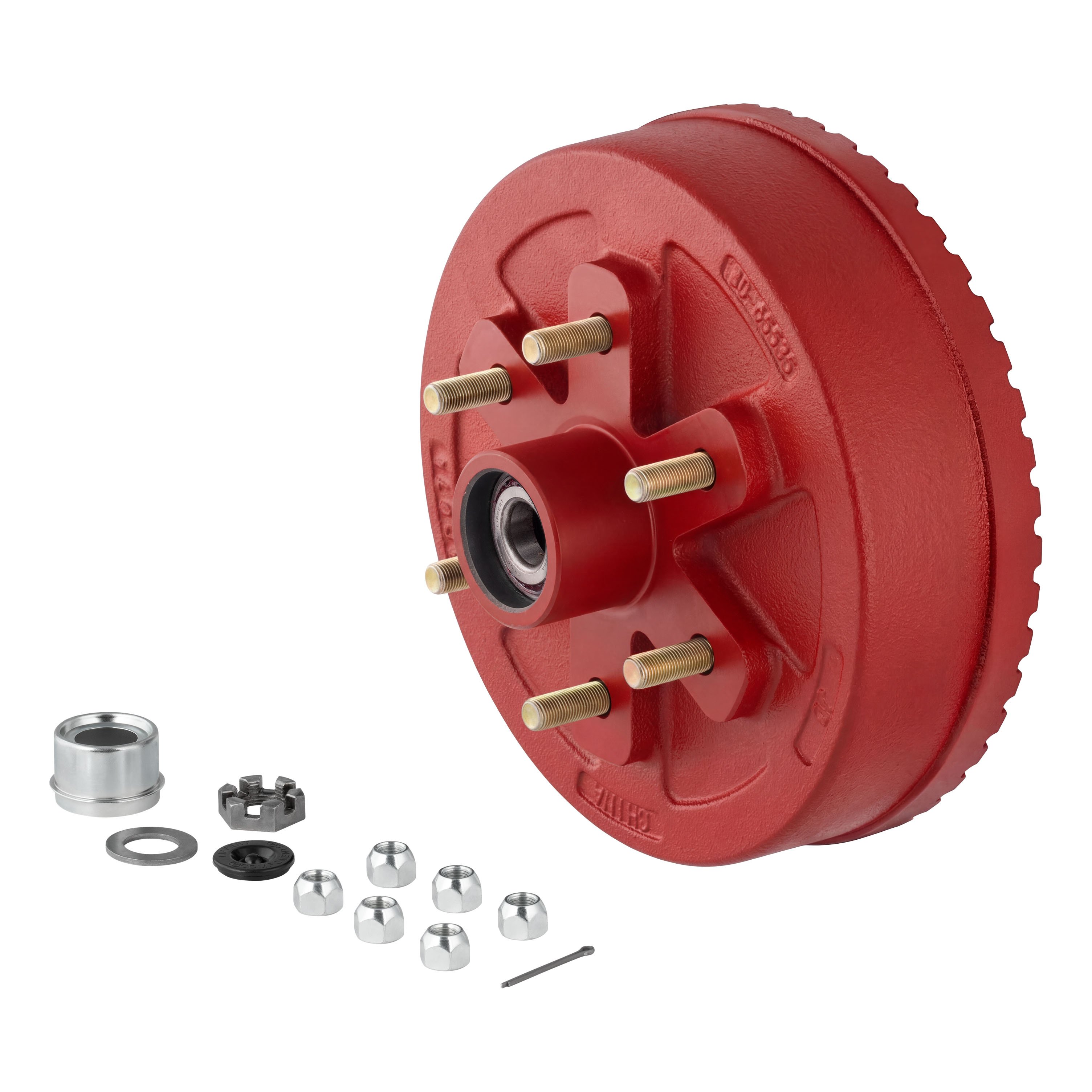 Lippert 2025077658 ABS 10" Red Brake Hub Kit, 4,400-lb. Axles, 6 on 5-1/2" Bolt Pattern, 1/2" Stud, Pre-Greased Bearings thumbnail 1