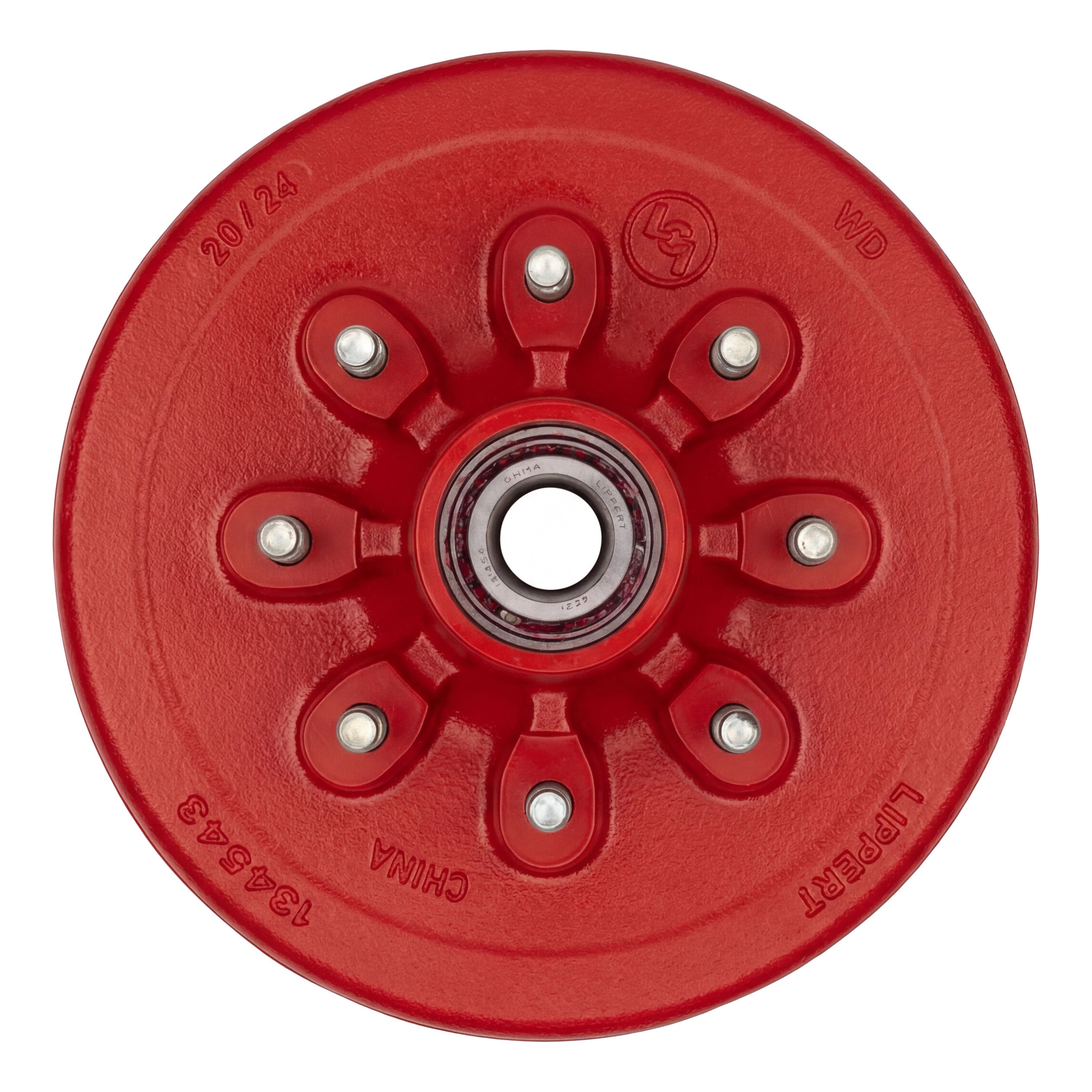 Lippert 2025077672 ABS 12" Red Brake Hub Kit, 7,000-lb Axles, 8 on 6-1/2" Bolt Pattern, 9/16" Studs, Pre-Greased Bearings thumbnail 2