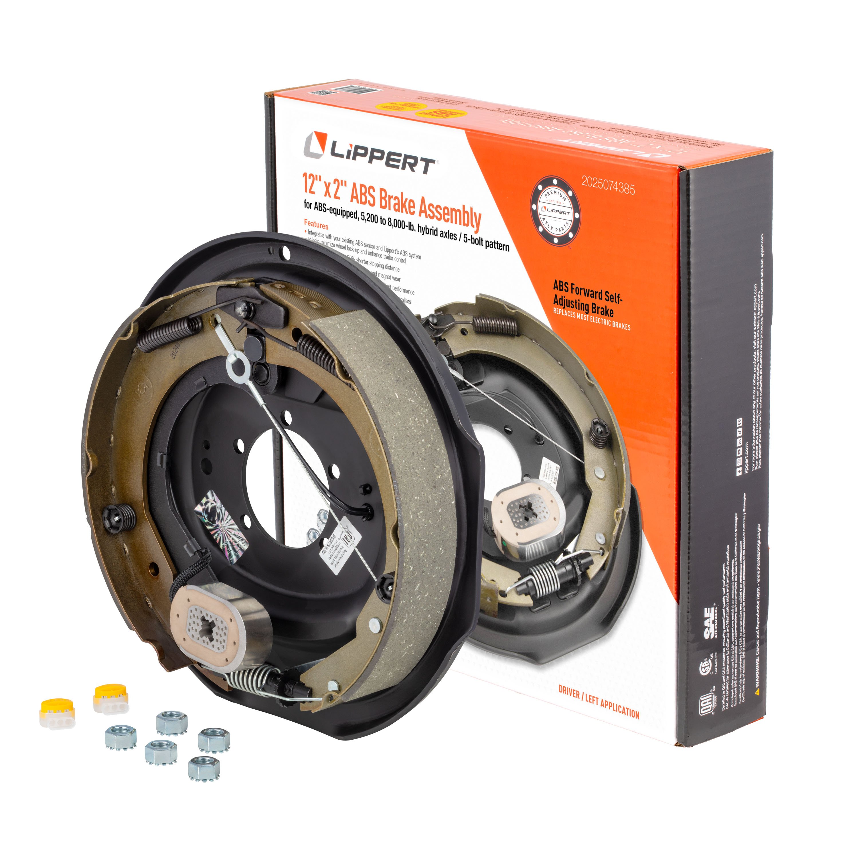 Lippert 12" x 2", 5-Bolt, 5,200-8,000 lb ABS Forward Self-Adjusting Trailer Brake Assembly, Left Side - 2025074385 thumbnail 0