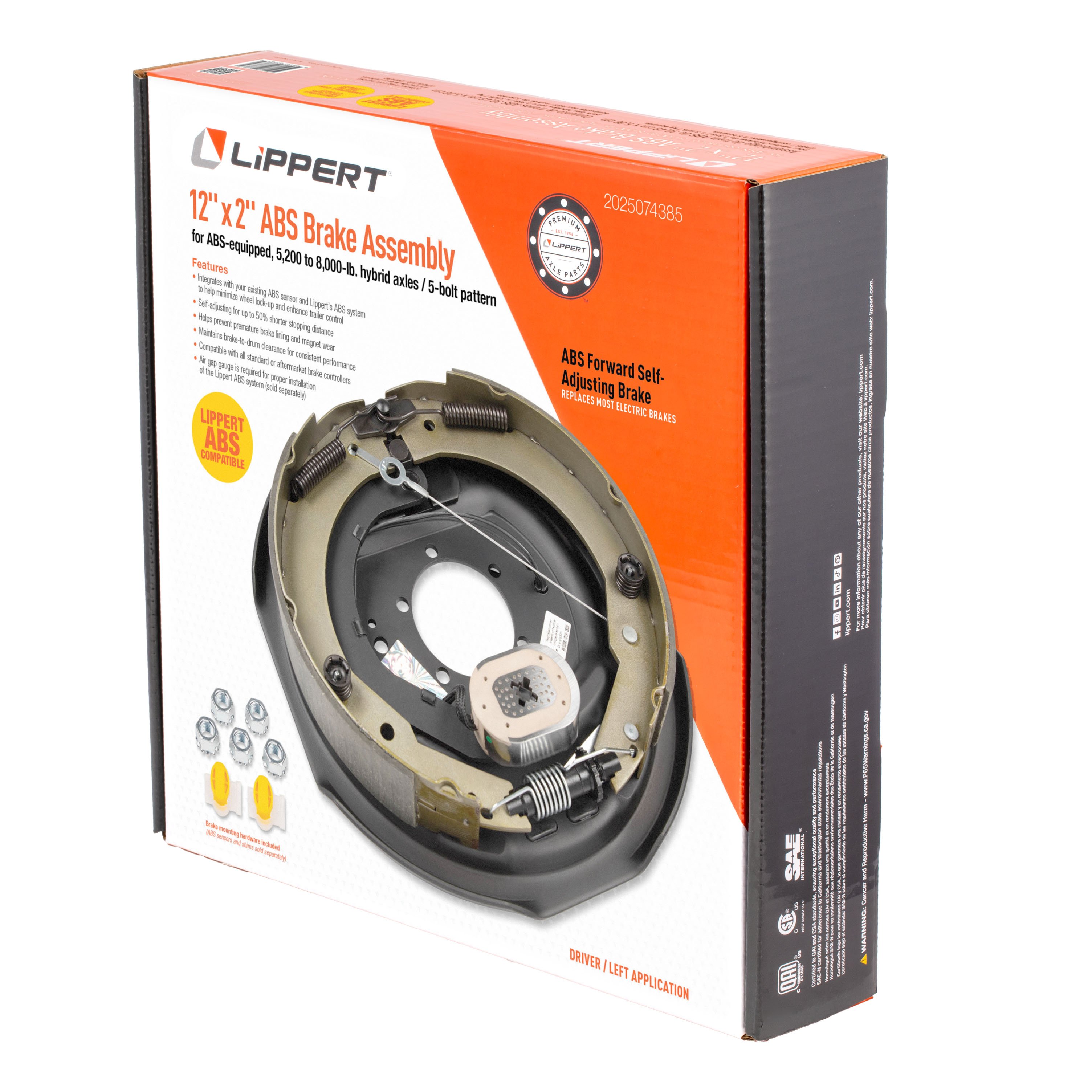 Lippert 12" x 2", 5-Bolt, 5,200-8,000 lb ABS Forward Self-Adjusting Trailer Brake Assembly, Left Side - 2025074385 thumbnail 10