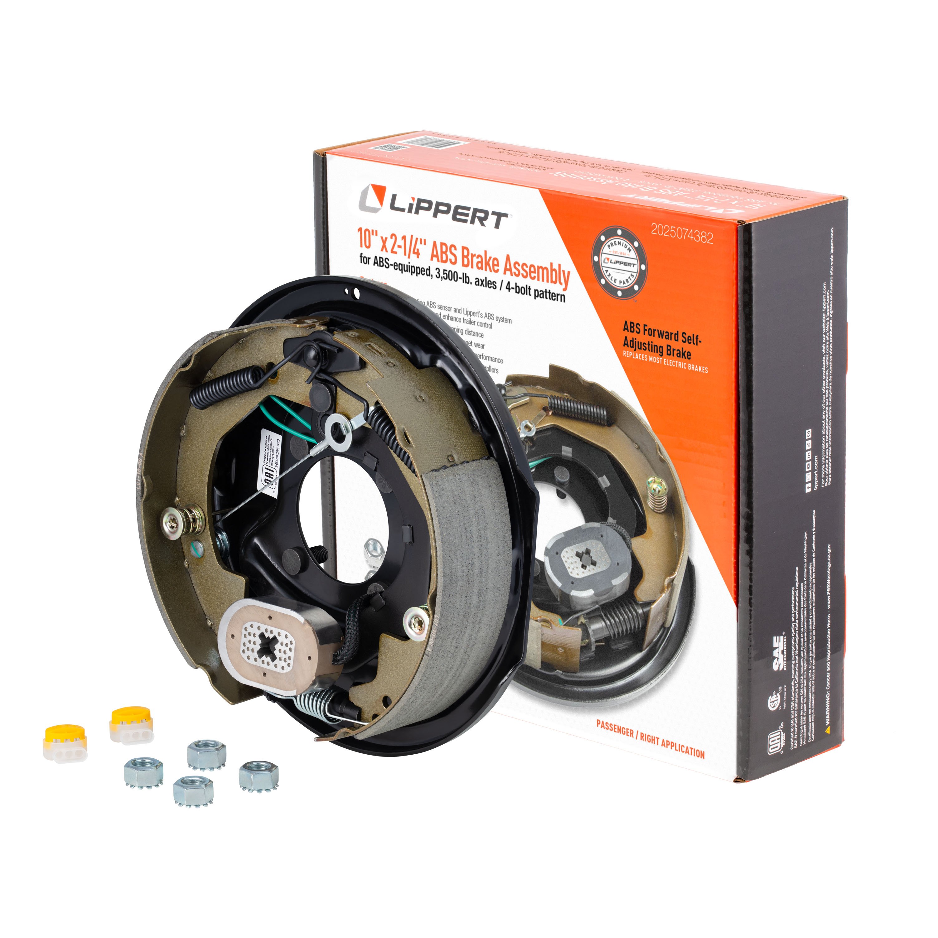 CURT 2025074382 Lippert ABS 3,500-lb. 10" x 2-1/4" Forward Self-Adjusting Trailer Brake Assembly, 4-Bolt, Right Side thumbnail 0