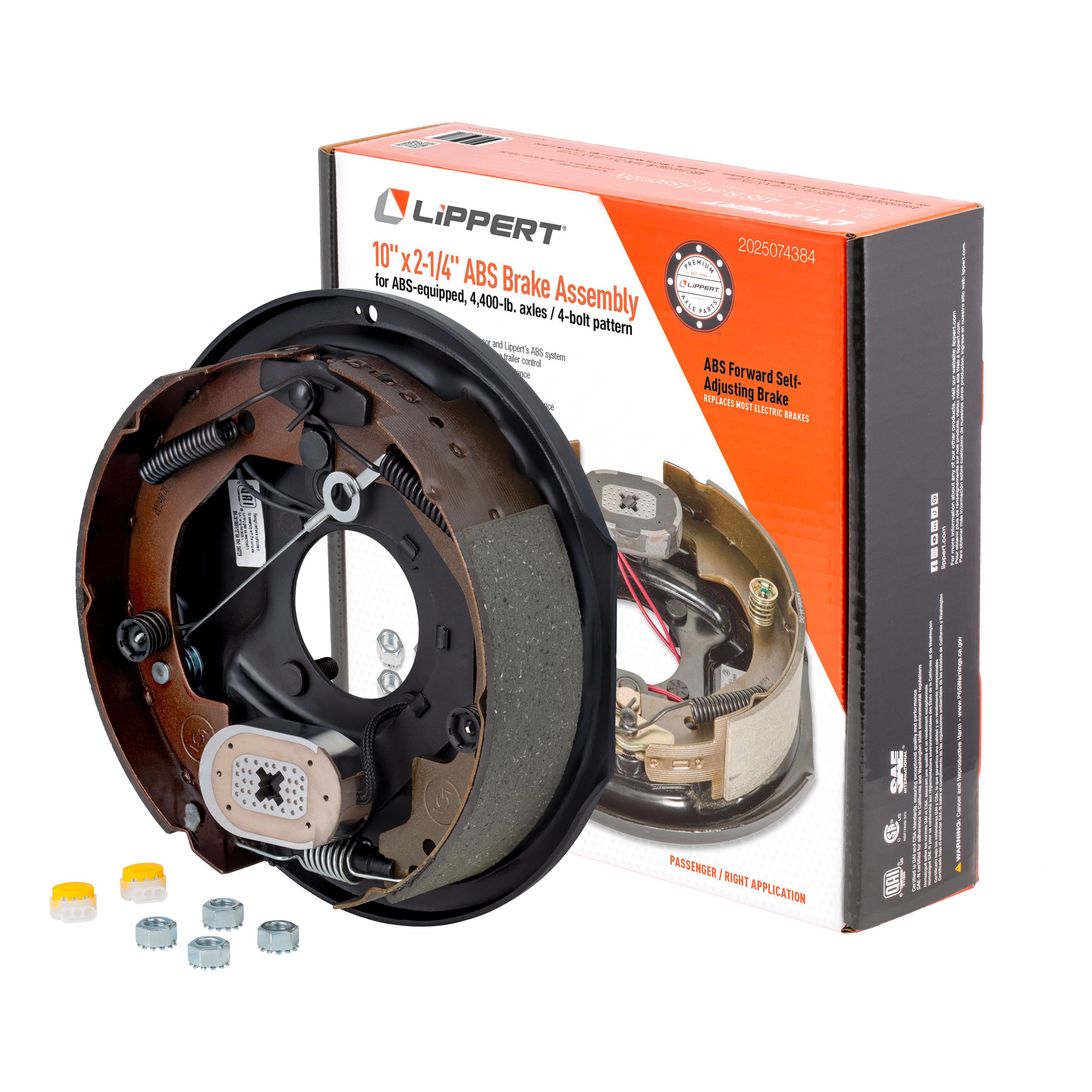 Lippert 10" x 2-1/4", 4,400-lb. ABS Forward Self-Adjusting Trailer Brake Assembly, 4-Bolt, Right Side - 2025074384 thumbnail 0
