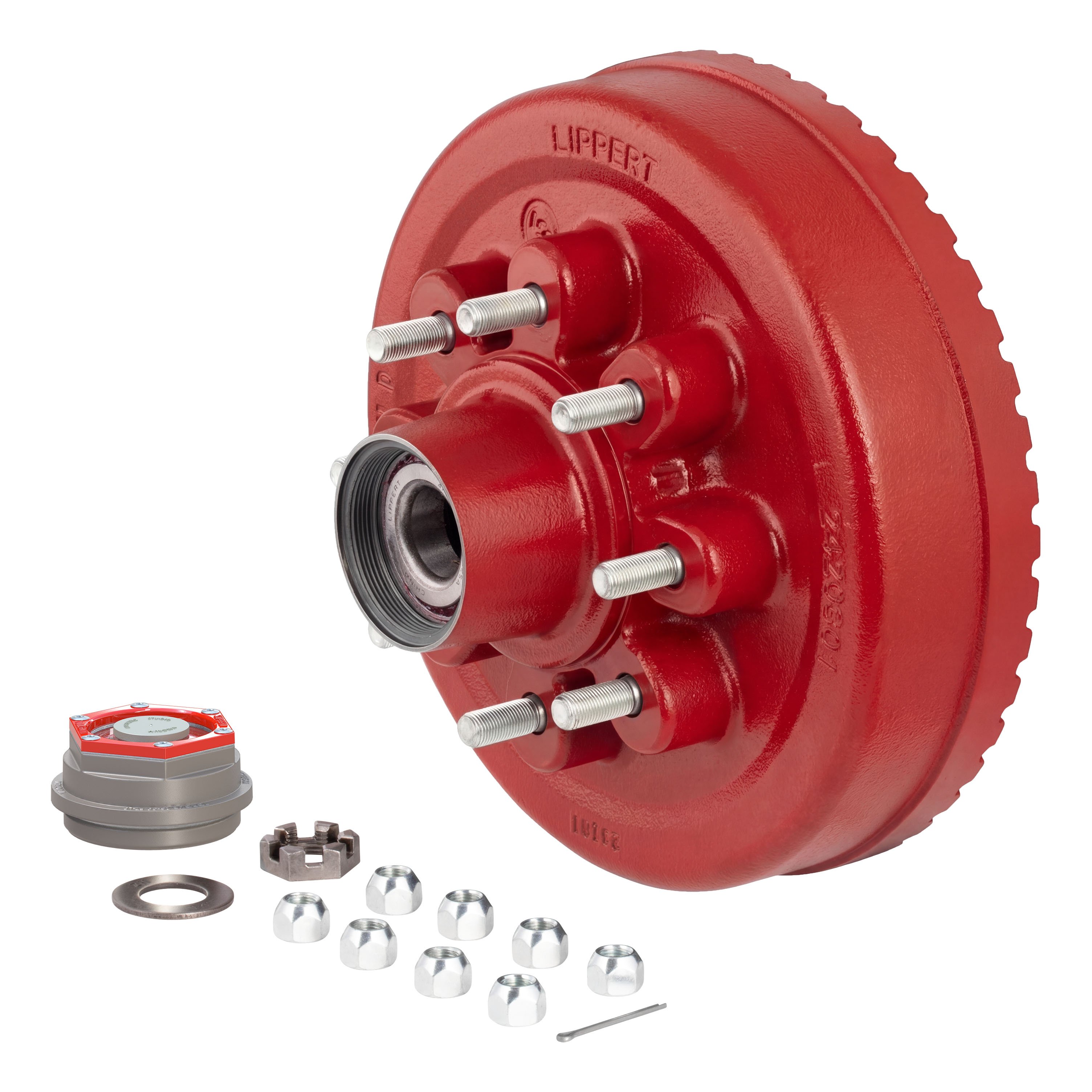 Lippert 8,000-lb, 12" Brake Hub, 8 on 6-1/2" Bolt Pattern, 9/16" Stud ABS Red Hybrid Threaded Complete Kit 2025077677 thumbnail 1